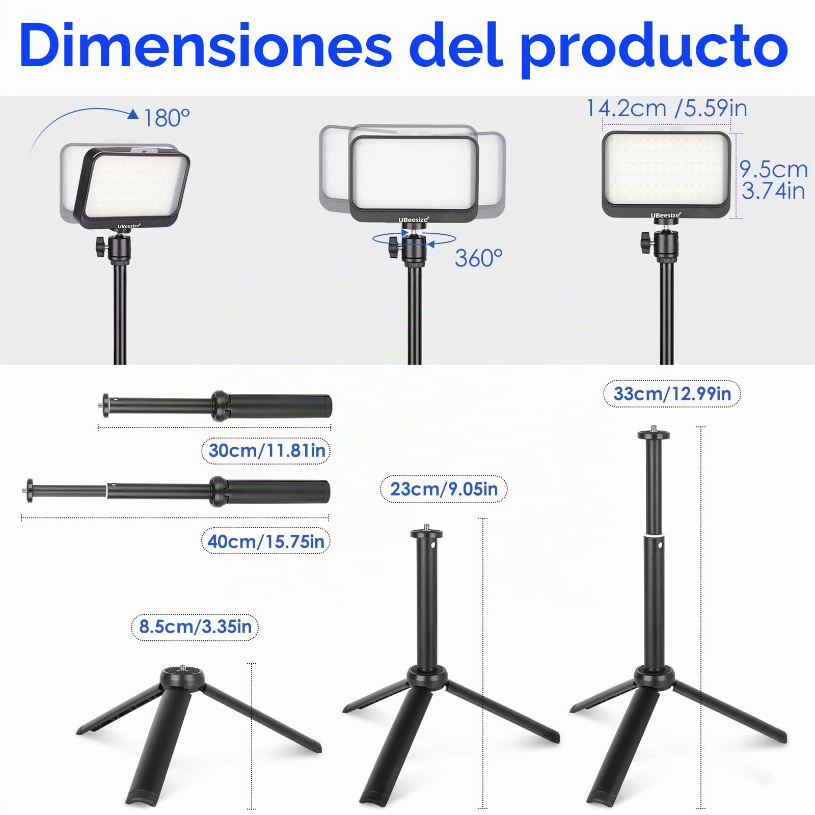 UBeesize Foco Fotografia, 2piezas Kit de Luz LED de Video Iluminación Continua Regulable de 6000K con Trípode y Filtros de Color Focos para Grabación de Video, Disparo
