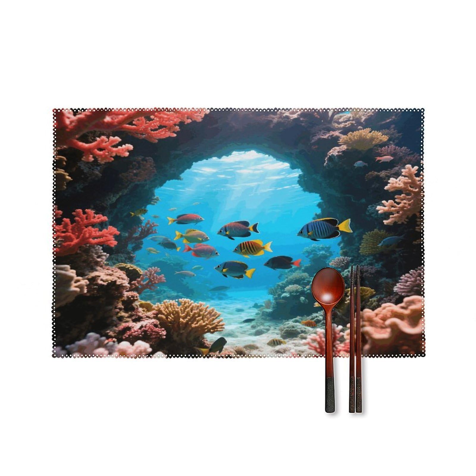 Underwater Coral Arch Placemats Set of 4 Heat Resistant Non-Slip Place Mats for Dining Table Washable Placemat Wipeable Dining Table Mat Canvas Place Mats Dining Table Decor