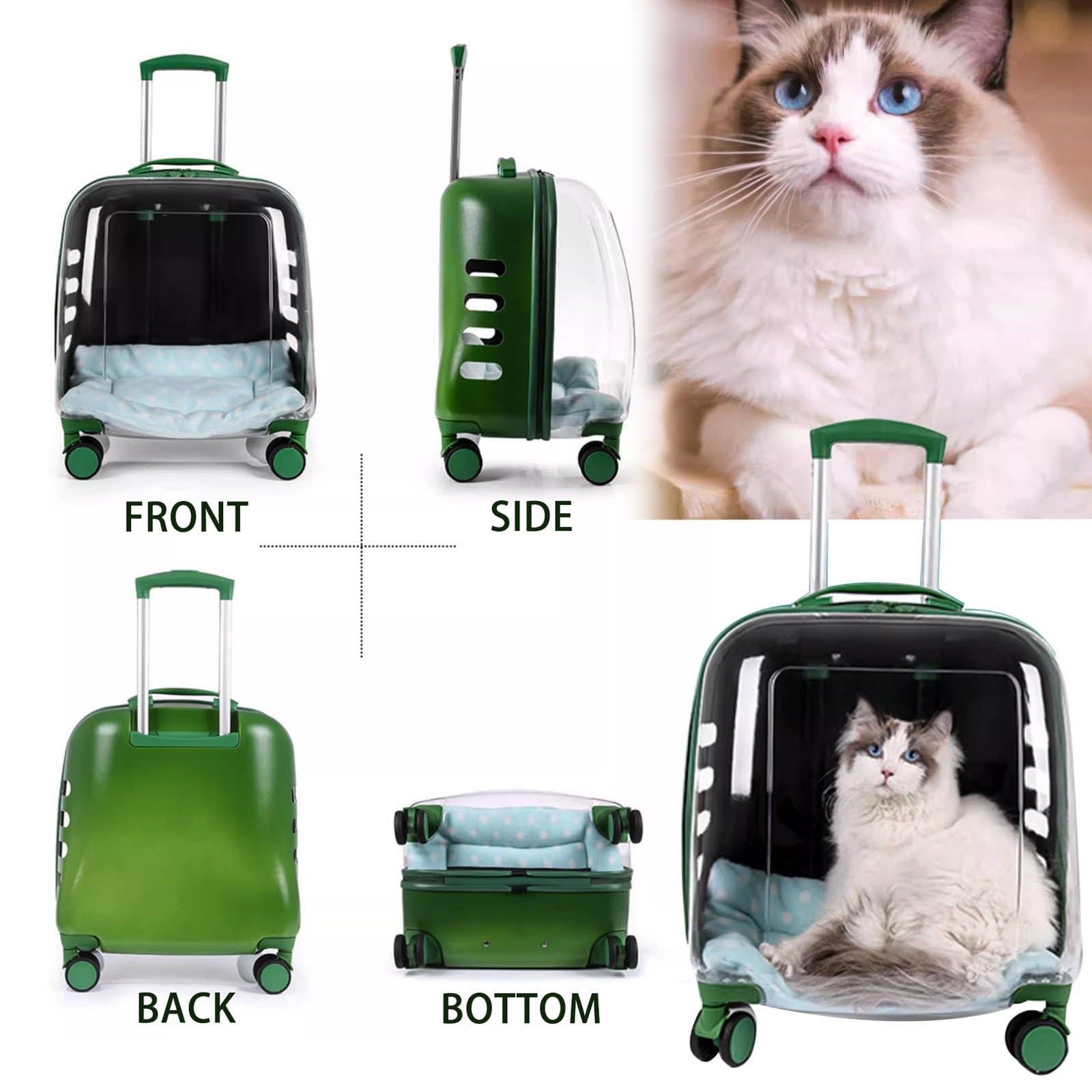 Transportin para Gatos con Ruedas, Maleta Portátil con Asa Telescópica, para Perros Pequeños y Gatos, Transpirable y Ligera para Viajes, Senderismo y Uso al Aire Libre