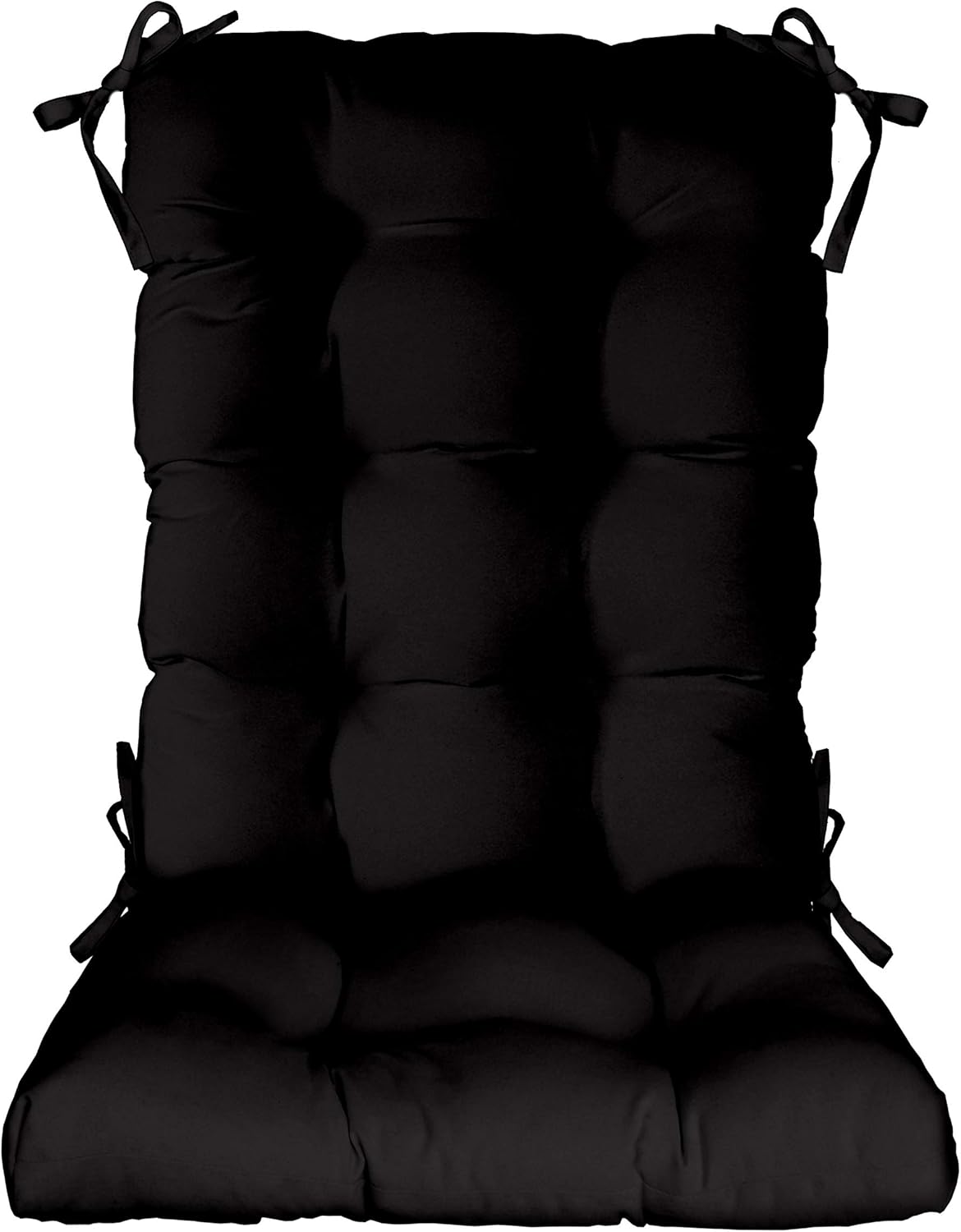 RSH DECOR: Tufted Rocker Cushion Set | 18" x 24" Back x 18" x 20" Seat | Water-Resistant Spun Fabric | Outdoor Cushions for Rocking Chair | Black
