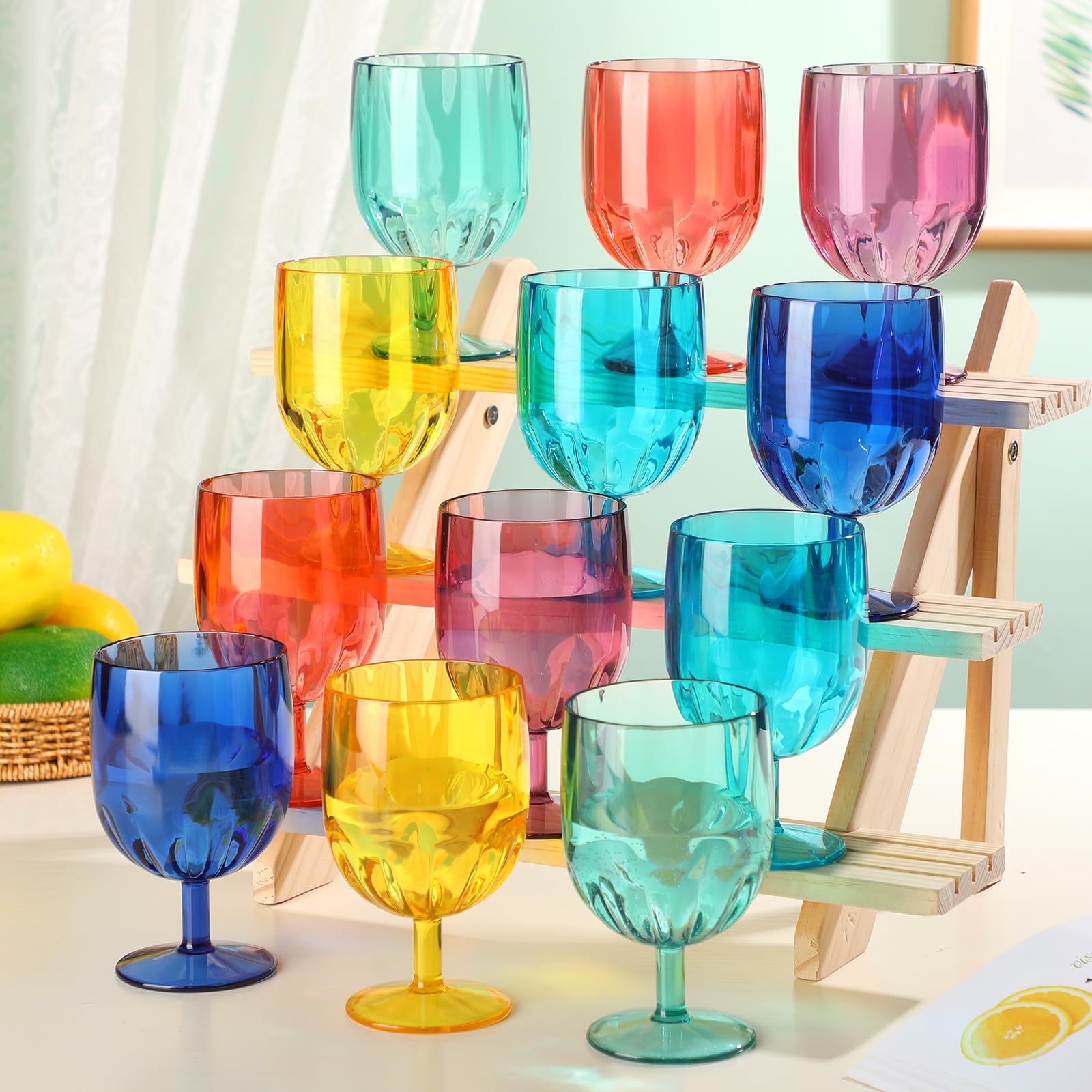 Maxcheck 24 Pack Unbreakable Plastic Wine Glasses Bulk 12 oz Colored Acrylic Plastic Wine Glasses with Stems Shatterproof Stemmed Wine Glasses Reusable Plastic Goblets for Weddings Pool Party Picnic