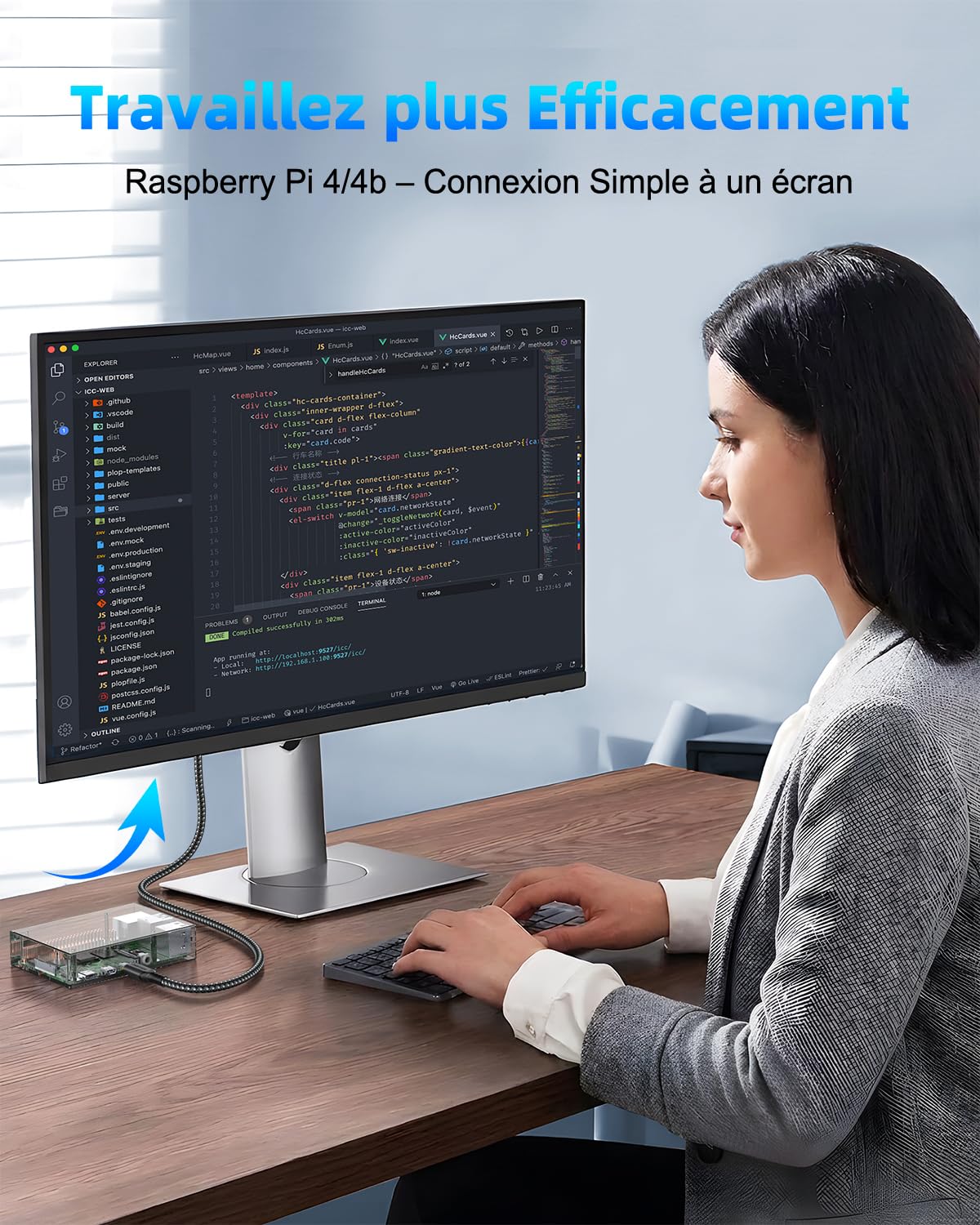 Câble Micro HDMI vers HDMI, 0.3m pour Streaming et Gaming, Câble Micro HDMI 2.0 avec 4K@60Hz, HDR, ARC et Dolby 3D Full HD, pour Moniteur, Caméras et Raspberry Pi 5/4