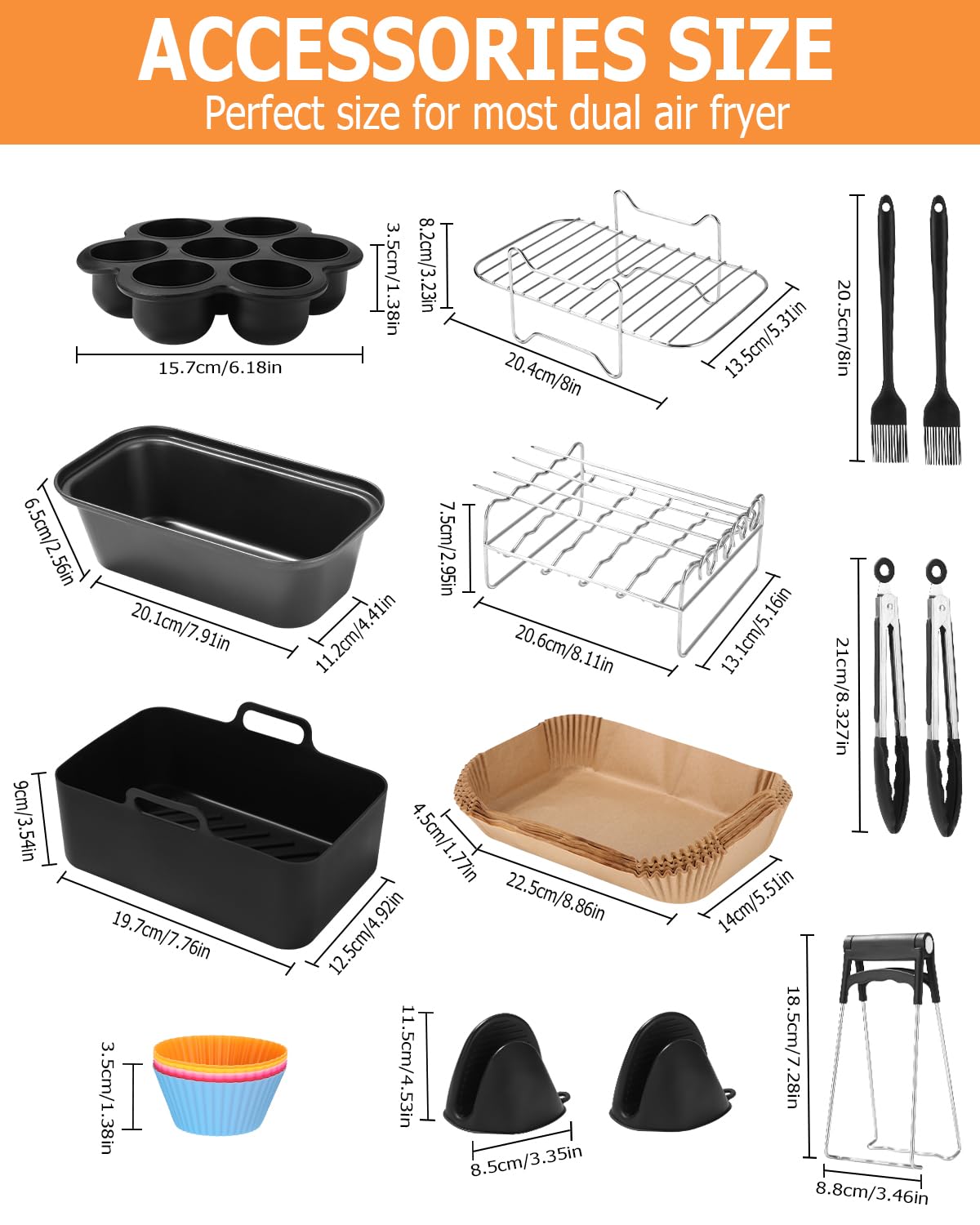 Zestaw 14 akcesoriów do frytkownicy na gorące powietrze Ninja Foodi AF300EU, AF400EU, AF500EU, COSORI, Tower 7,6 l/ 8 l/ 9 l/ 9,5 l, Dual Zone