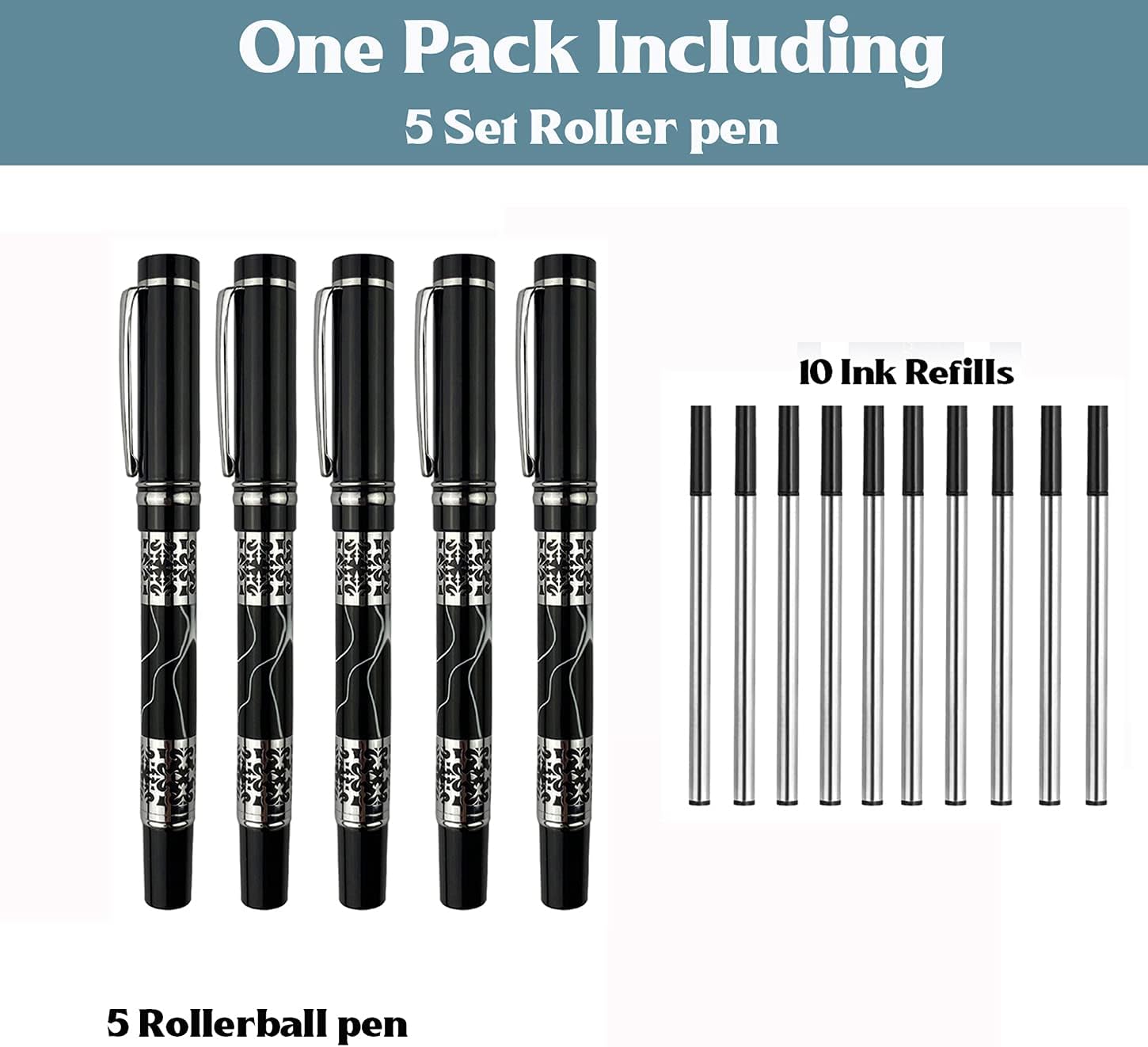 Ancolo Custom Personal Office Pens 10 Ink Refill - Quality pens Fine point -Engraved Team Name, Phone Number, Message Gift for Bank, Office, Business Hotel Lobbies 5 Pack/Set