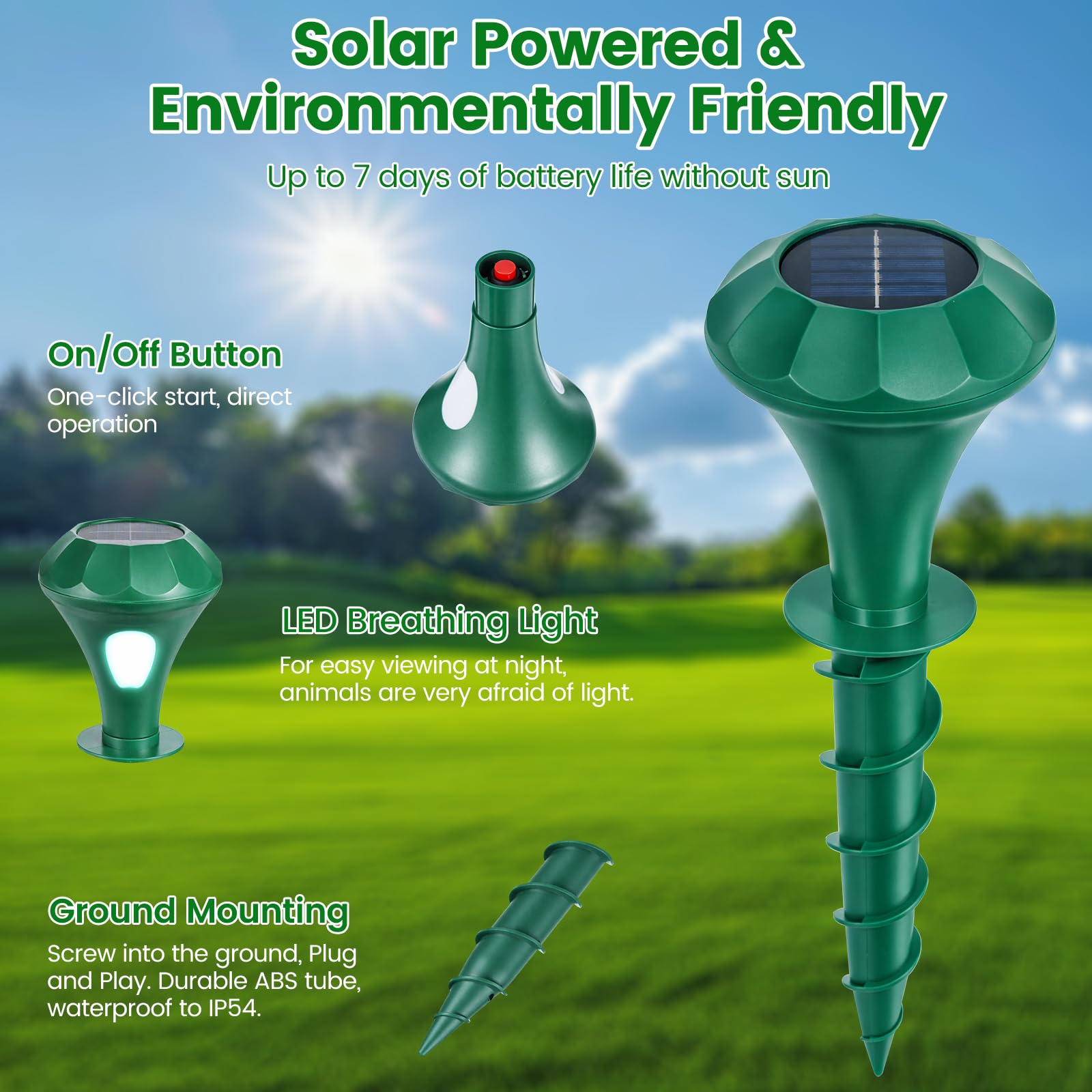 2 Pezzi Repellente Gatti Ultrasuoni Solare Dissuasore Animale Professionale con Luce LED, Repellente per Gatti per Giardino Cortile Orto Fattoria Protezione da Piccioni Uccelli Cani Topi Volpi