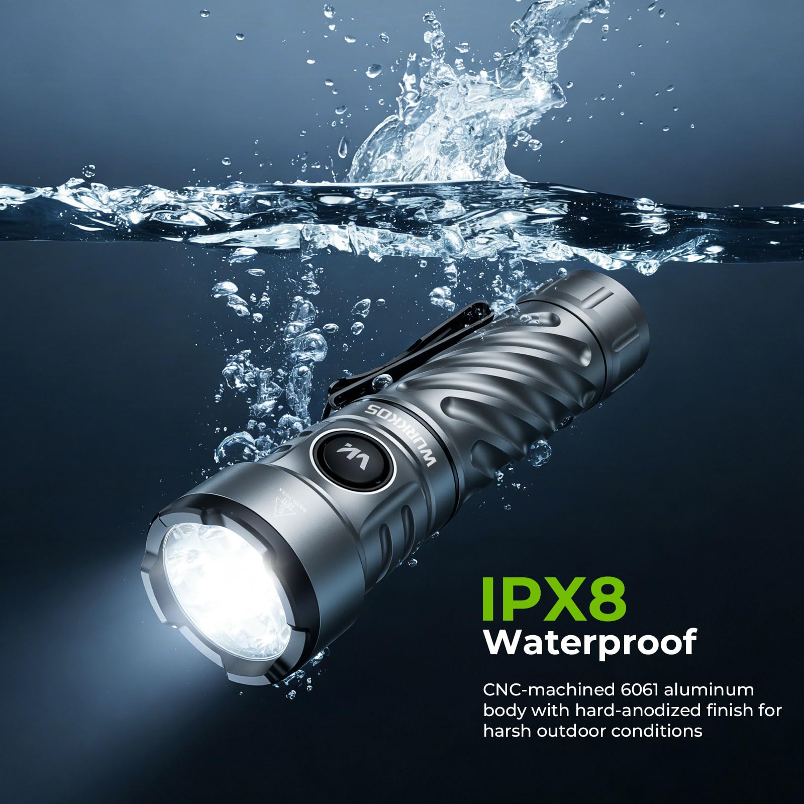 Wurkkos TS26 Torcia ricaricabile 3470 ad alta luminosità, USB C LED torcia con batteria da 5000 mAh di grande capacità, torcia luminosa impermeabile IPX8 per campeggio, emergenza, all'aperto, EDC