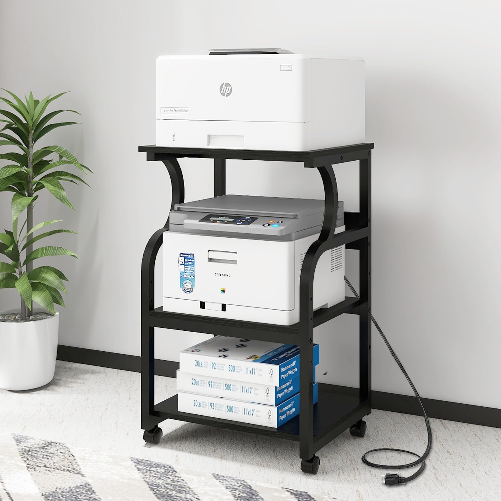Natwind 3 Tier Printer Stand, 19.7"x15.7", with Charging Station,Black