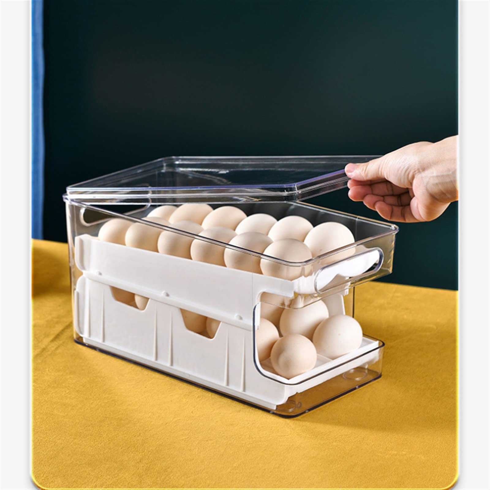 Soporte para Huevos Refrigerador Caja de Almacenamiento de Huevos Bandeja de Huevos Tipo Diapositiva con Cubierta Caja de Huevos sellada a Prueba de Polvo Caja de Mantenimiento Fresco
