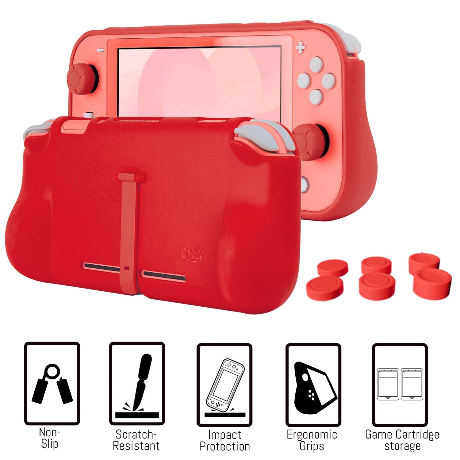 Kit Accessori per Nintendo Switch Lite - Include: Custodia e Pellicola Protettiva Switch Lite, Grip Case Cover, Cavo USB, Cuffie, e Altri Accessori Switch Lite - Rosso