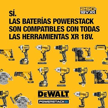 DEWALT Powerstack DCB1102E2 18 Volt Battery Kit (1.7 Ah, Innovative Pouch Cell Technology, Can be Used in All 18 V XR Battery Machines, with Capacity Display via LEDs, Includes 2 Batteries & Charger)