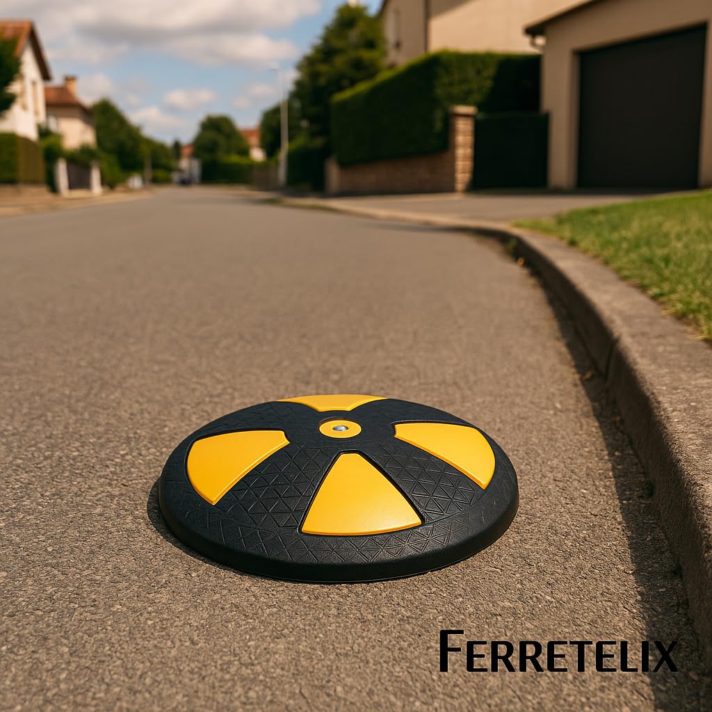 Ferretelix® Reductor de Velocidad Lenticular (6 piezas) – Ø 22 cm x 4 cm Alto + Tornillo y Taco