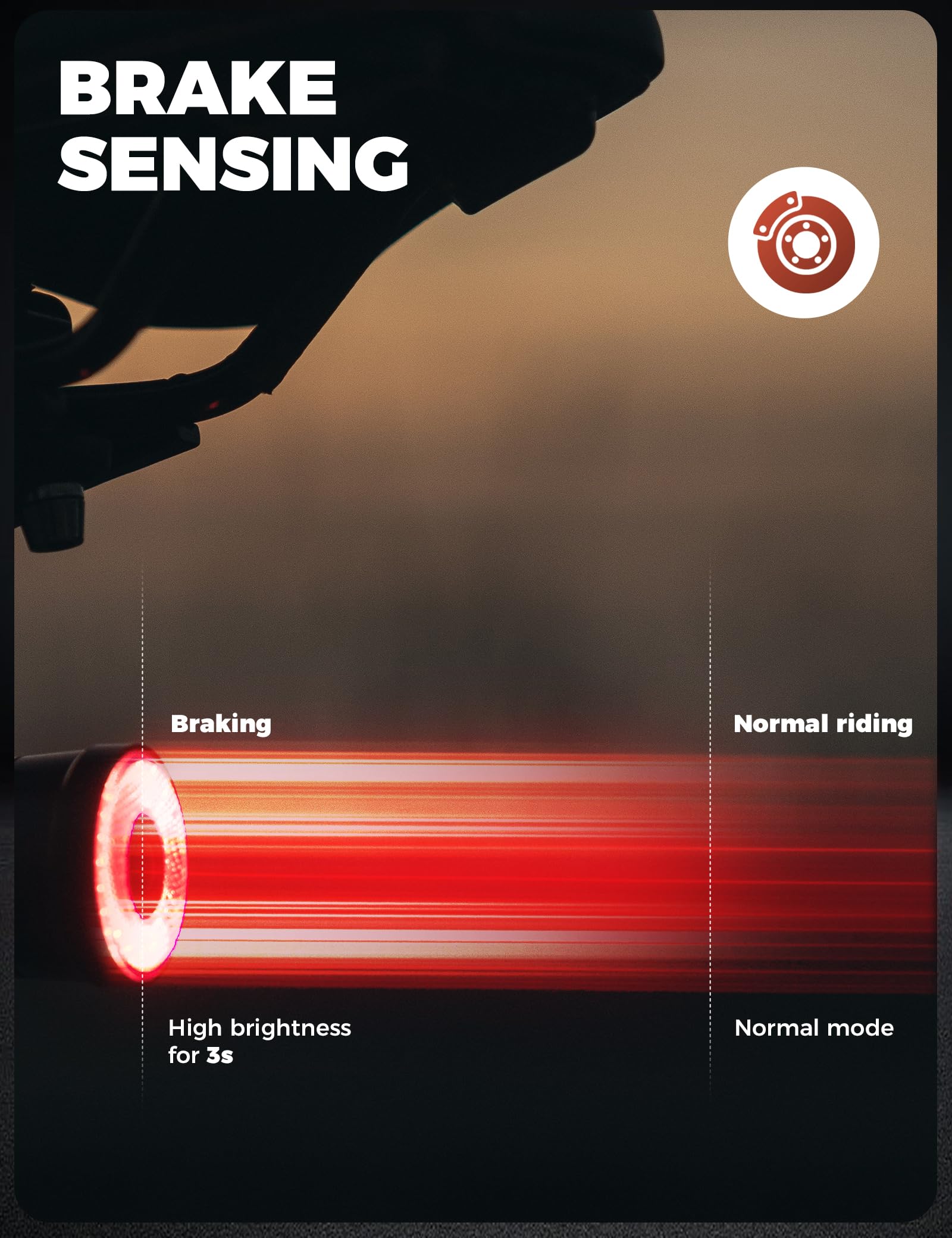 ROCKBROS Luz Trasera de Bicicleta Inteligente con Sensor de Frenado, Luz de Seguridad USB Recargable Impermeable IPX6, Aleación de Aluminio, 4 Modos de Iluminación para Seguridad Nocturna en Ciclismo