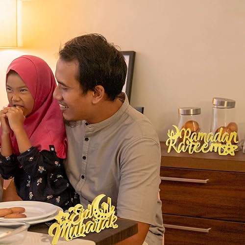 Miniatura 6 de 2 piezas de decoración de Eid Adha Ramadán para el hogar, letrero de madera de Eid Adha Mubarak, letrero de Ramadán Kareem, decoración islámica para