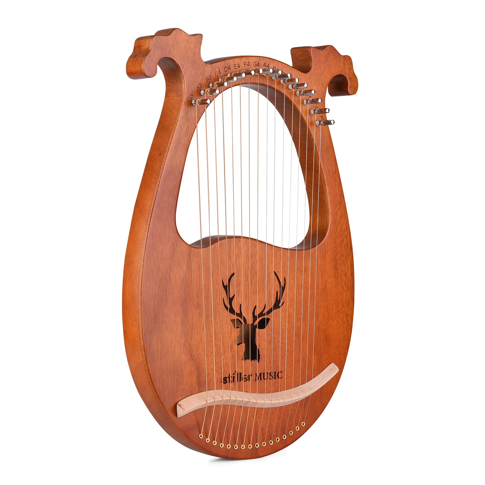 Jeffergarden Arpa de Lira de 16 Cuerdas, Instrumento Musical de Madera Maciza con Patrón de Alce, Símbolos Fonéticos Tallados, Martillo de Afinación y Juego de Repuesto de Cuerdas, para
