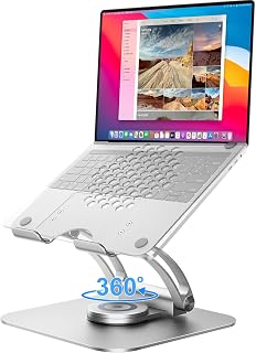 Tounee Swivel Laptop Stand for Desk, Ergonomic Laptop Holder with 360° Rotating Base, Adjustable Computer Stand Laptop Riser Compatible with MacBook, Air, Pro, All Laptop 10-16"-Silver