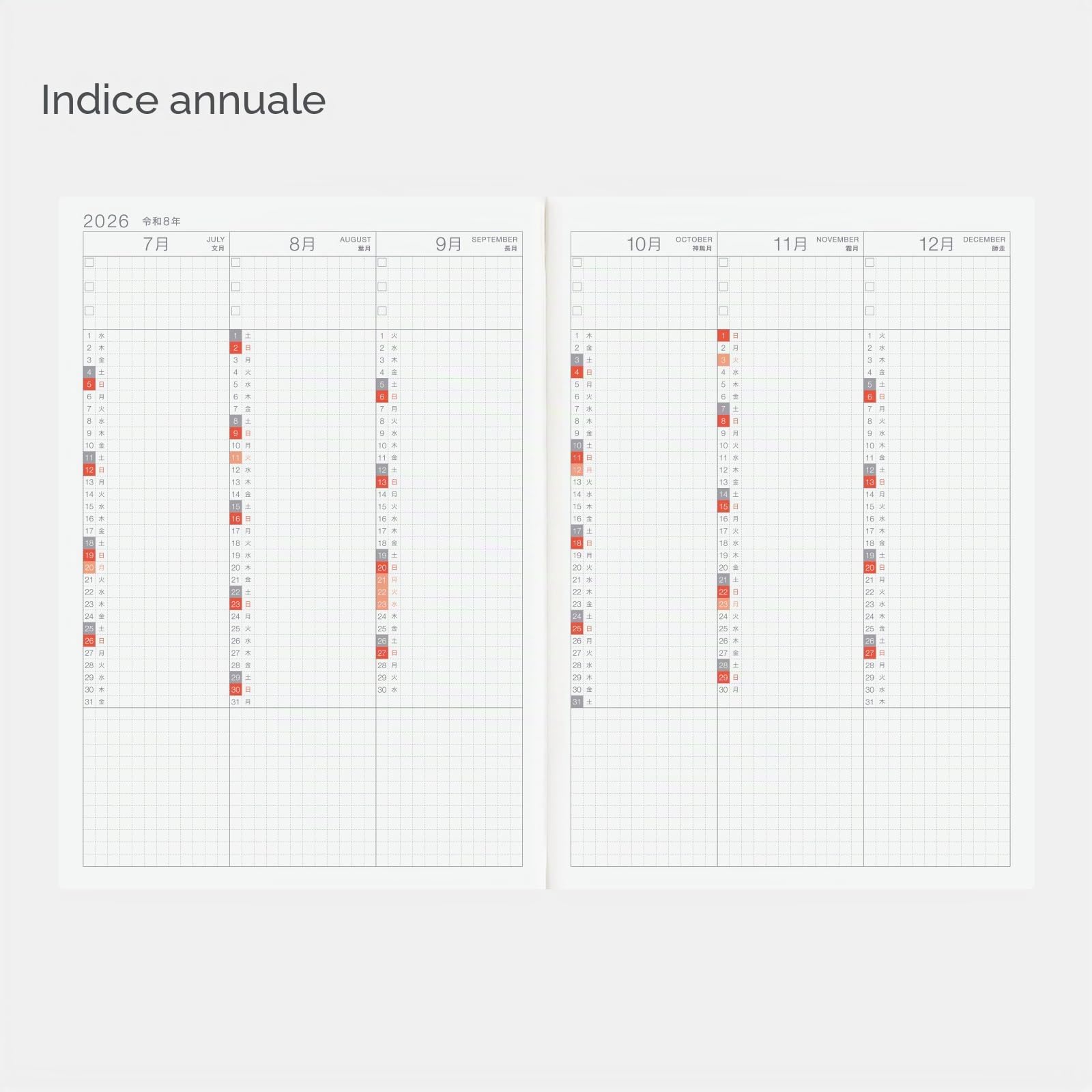 Hobonichi Techo 2026 Day-Free Book – A5, giapponese, mensile, inizio gennaio, inizio lunedì