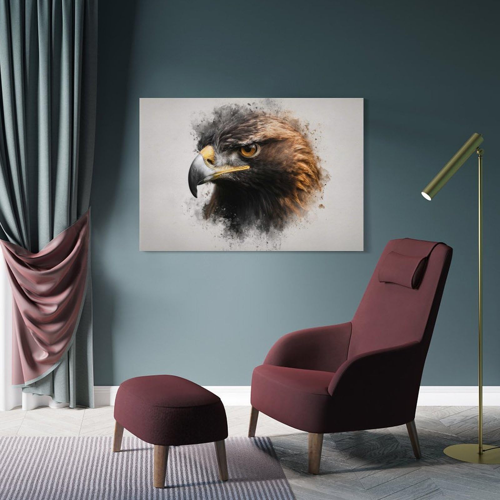 Junmoney Eagle Head Watercolor Splash Art Wall Art Print 12x18inch(30x45cm), for Lounge, Study, Hallway Or Flat Walls, Decorative Artwork with Broad Appeal