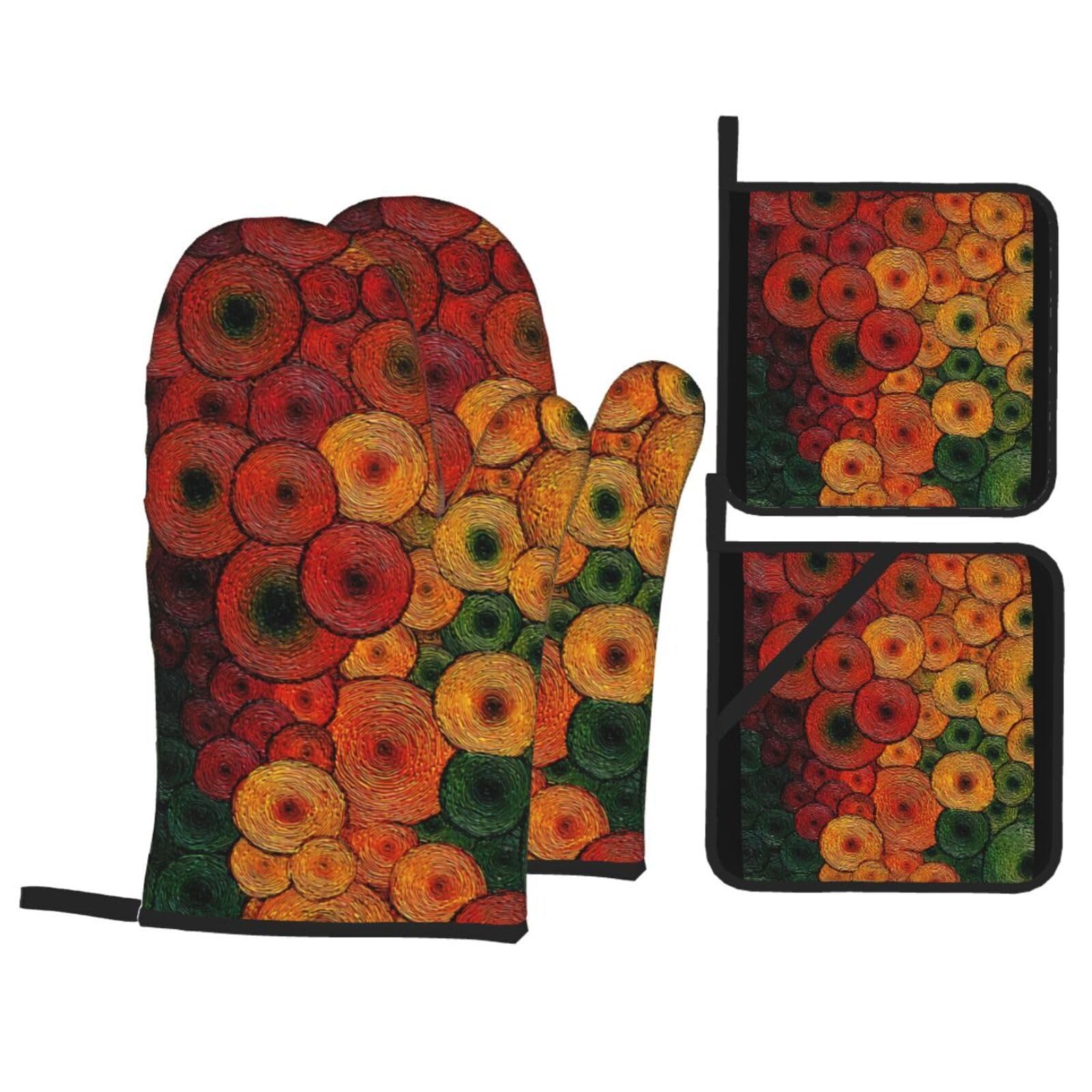 Gant de cuisine vert orange lot de 4 maniques anti-dérapantes pour four