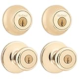 Kwikset 242 Tylo Entry Knob and Single Cylinder Deadbolt Project Pack in Polished Brass