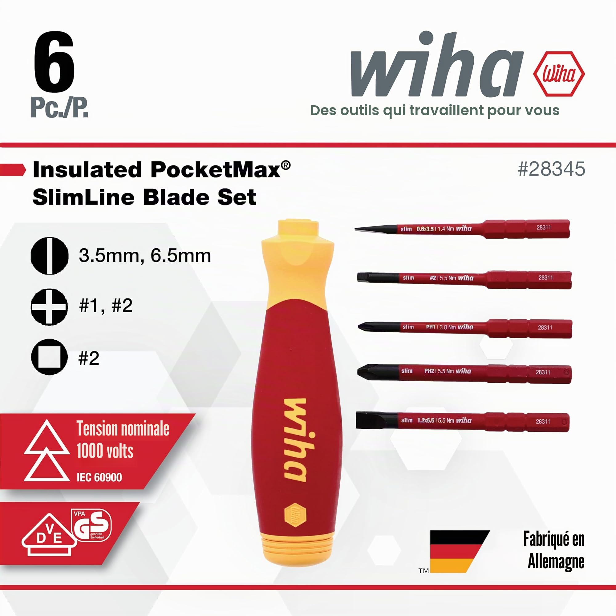 Wiha 28345 SlimLine PocketMax Multi-Driver isolé 6 pièces