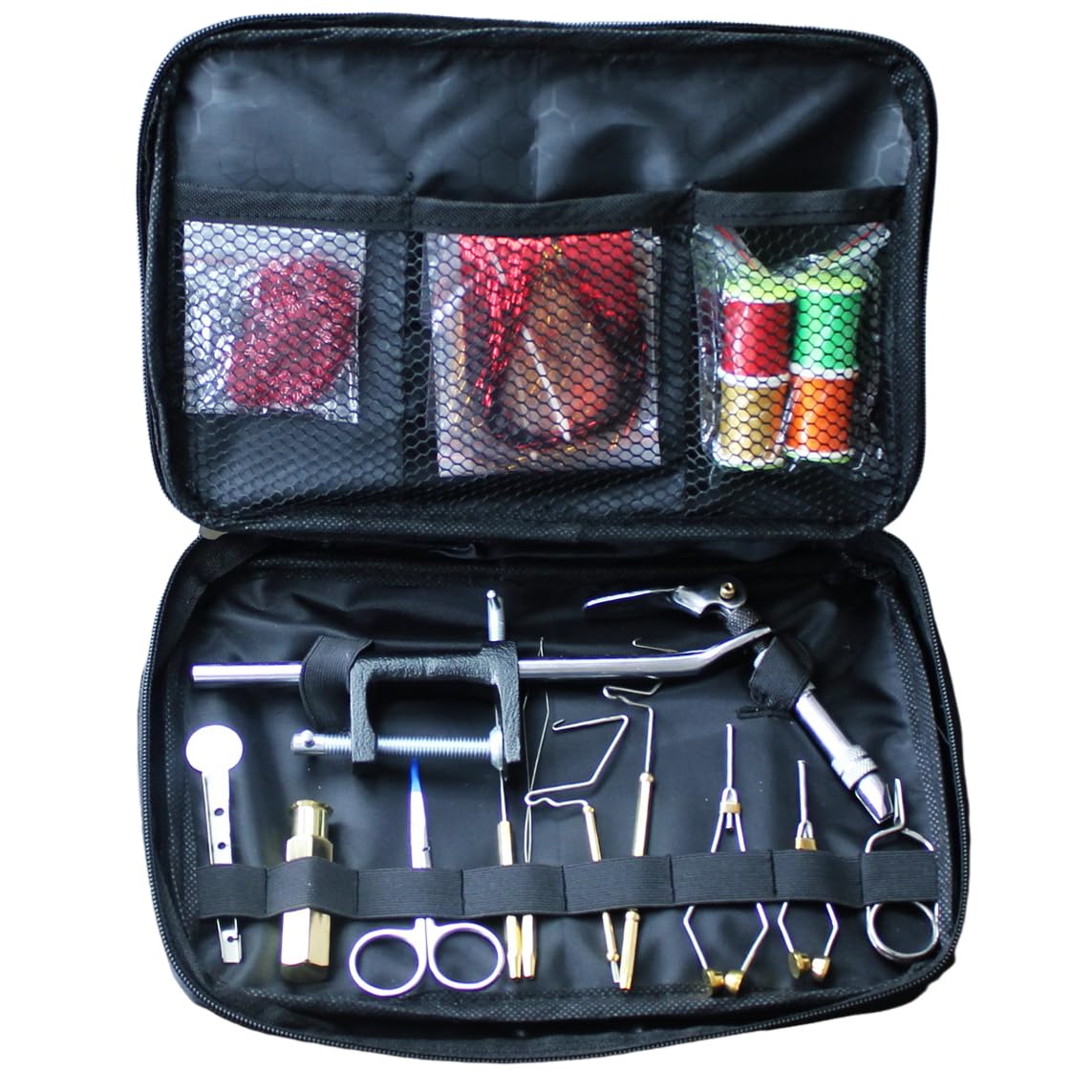 YJIUYUANQ Fly Fishing Tools Kit in Portable Pack Bag Including Artificial Fly Tying Tool Vise Bobbin Hackle Pliers Hair Stacker, As Show
