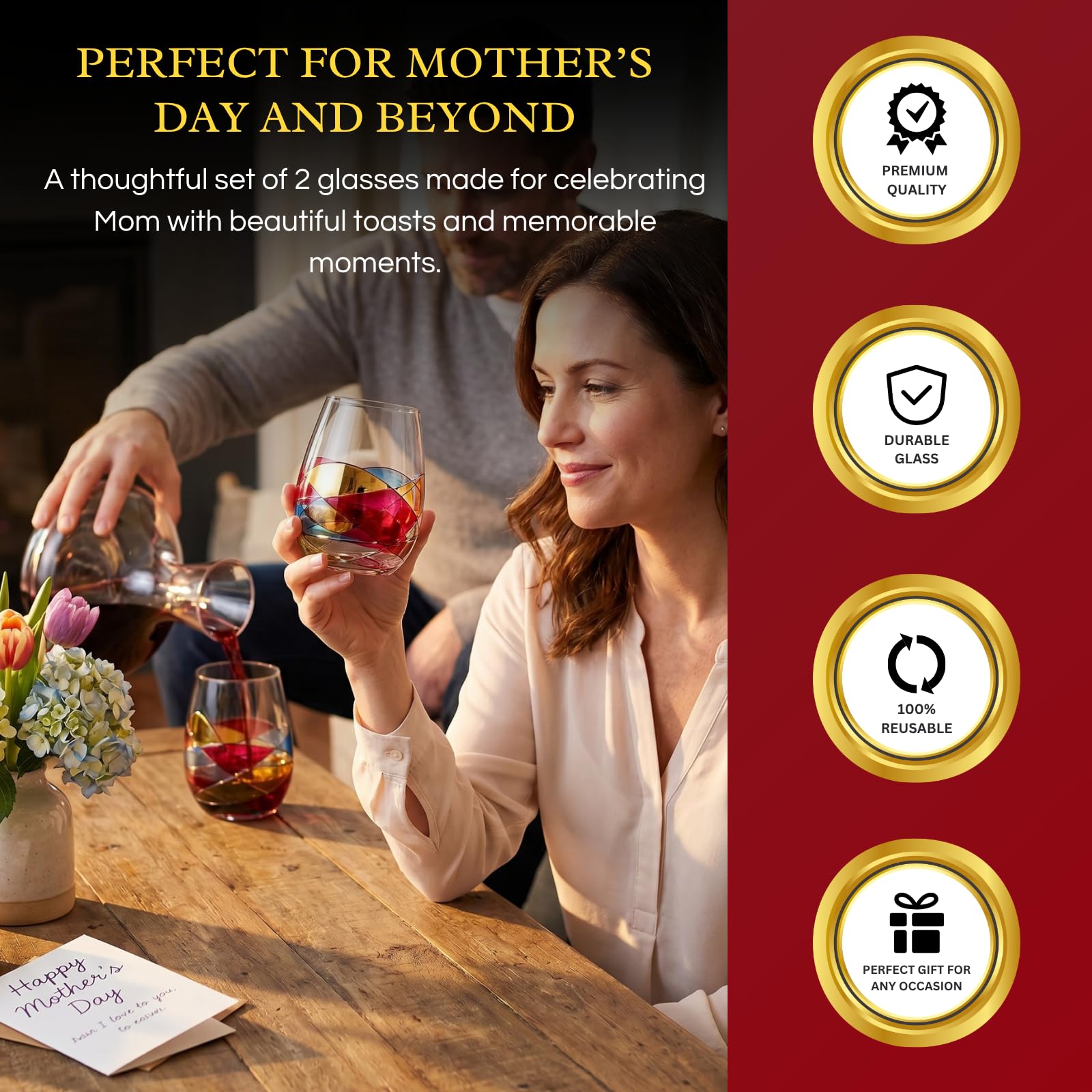 Kunsthandwerkliches handbemalt, ohne Stiel – Renaissance, romantische Buntglasfenster, Weingläser, Geburtstag, Einweihungsfeier – extra große Kelche (ohne Stiel)