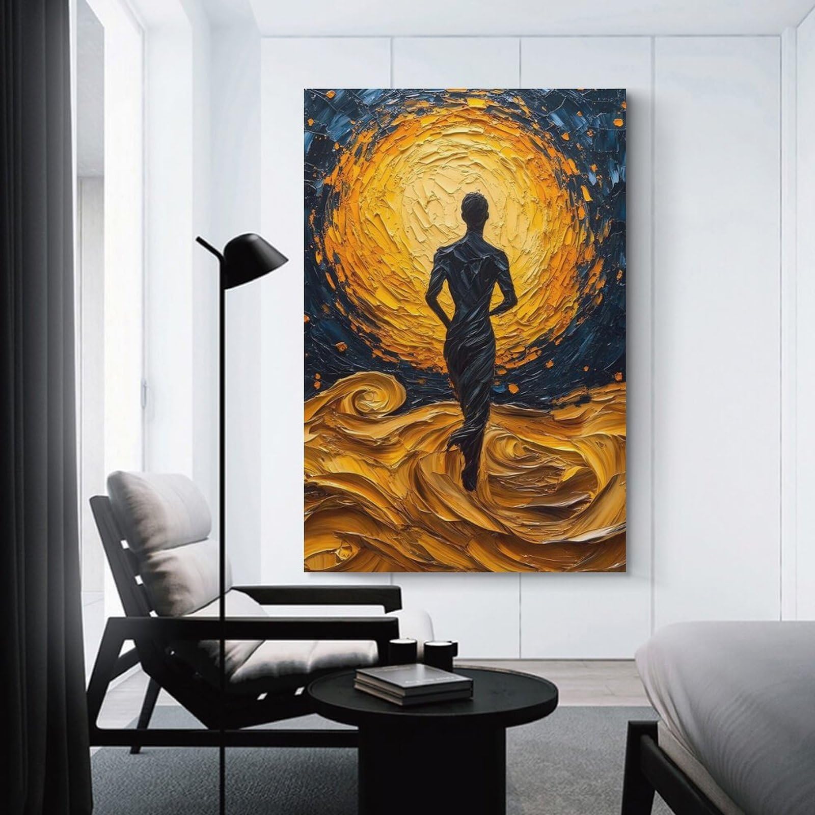 Junmoney Silhouette in Impasto Landscape Hanging Wall Art 20x30inch(50x75cm), for Lounge, Bedroom Or Personal Spaces, Home Decor Gift with Stylish Appeal