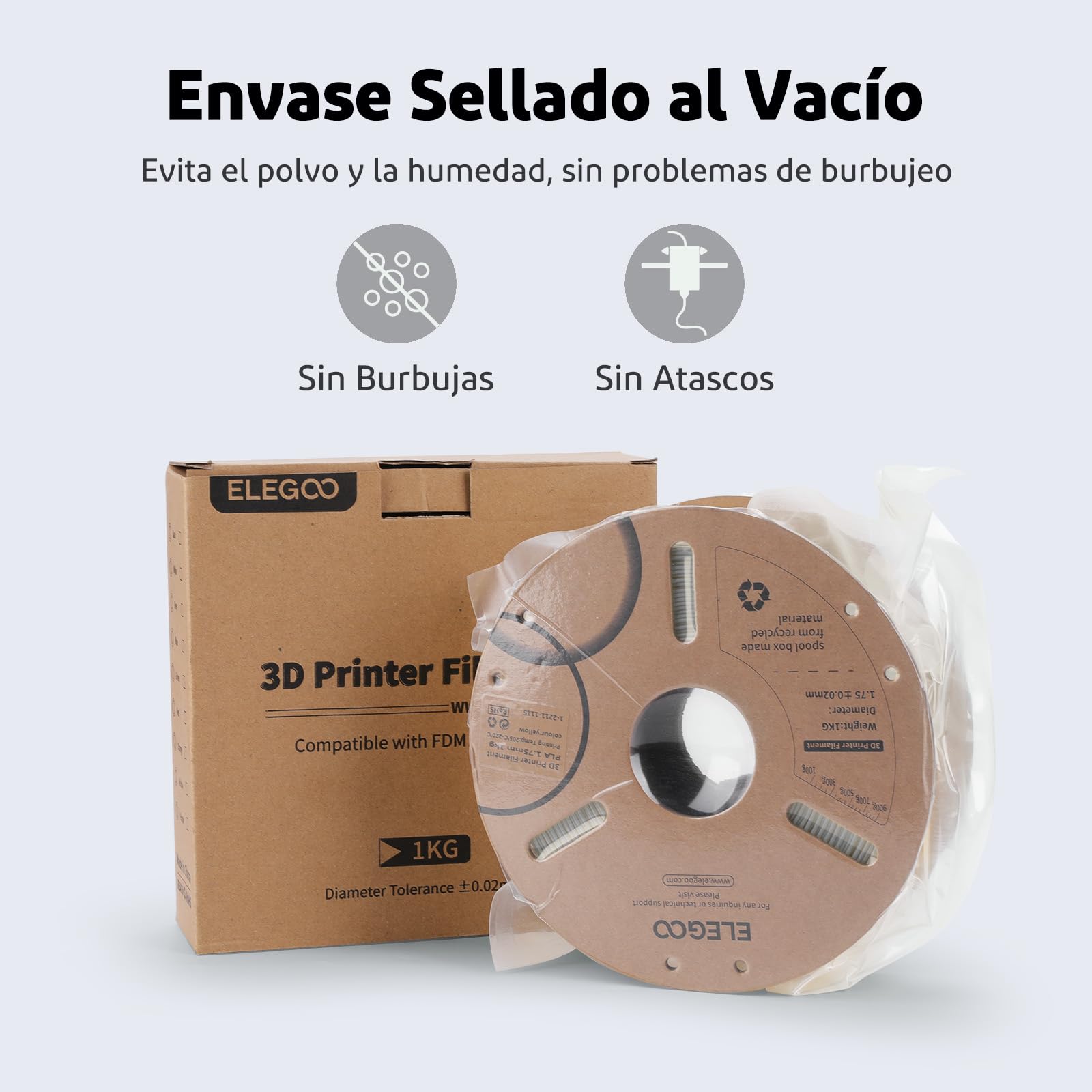 ELEGOO Filamento PLA 1.75mm 1KG Negro para Impresora 3D Precisión Dimensional +/- 0.02mm