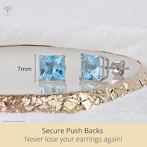 Miniatura 3 de Aretes cuadrados de oro blanco de 10 quilates de 0.276 in con piedra natal de corte princesa para mujer MAX + STONE