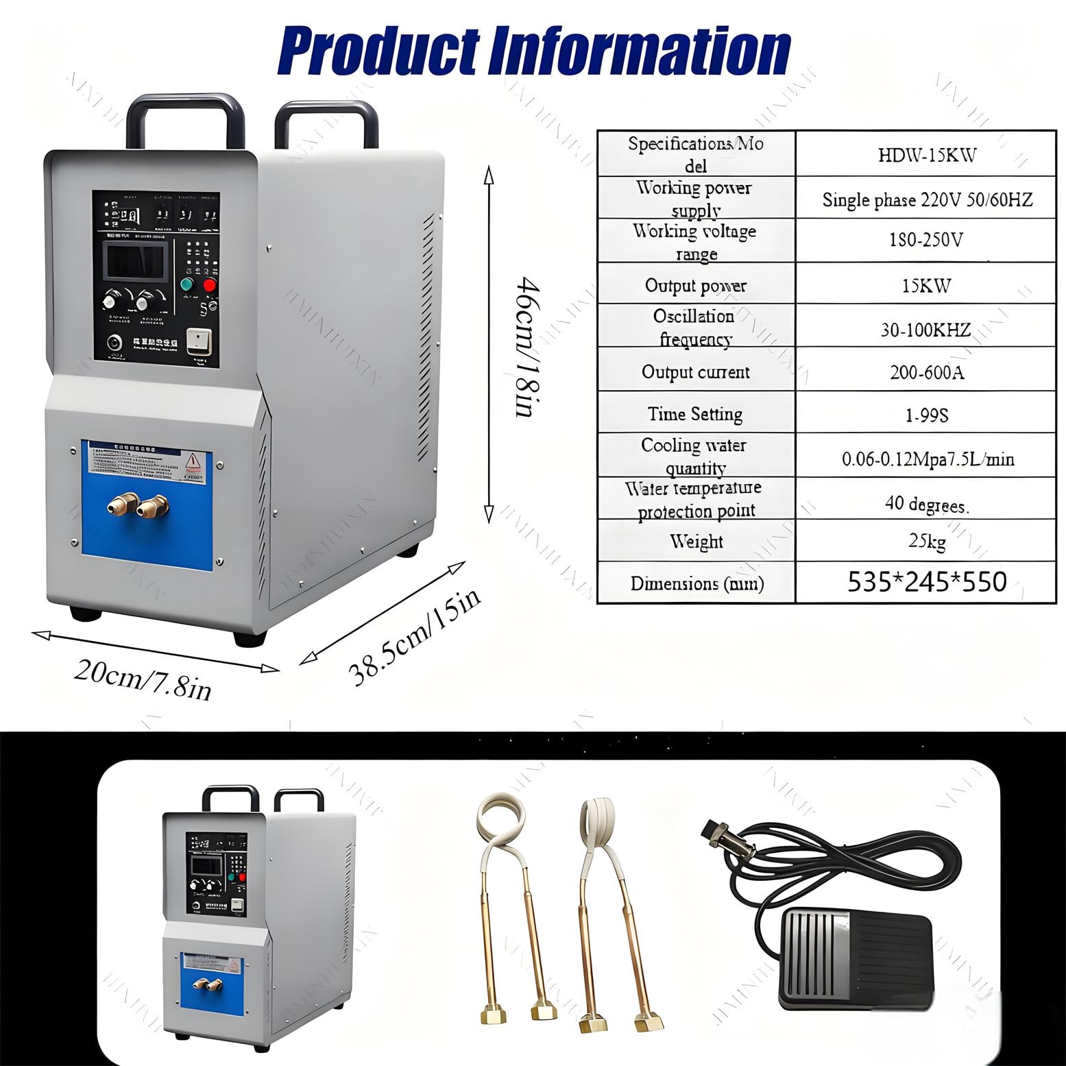 Four à Induction Haute fréquence 15 KW 30-100 kHz, pour la Bijouterie, la coutellerie et Le Travail des métaux, 40 °C à 2000 °C