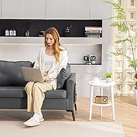 Vista 2 de Apicizon 2 Tier Round Side Table, White Rattan Nightstand Bedside Table with Storage, Boho End Table for Living Room, Bedroom, Small Spaces, Easy