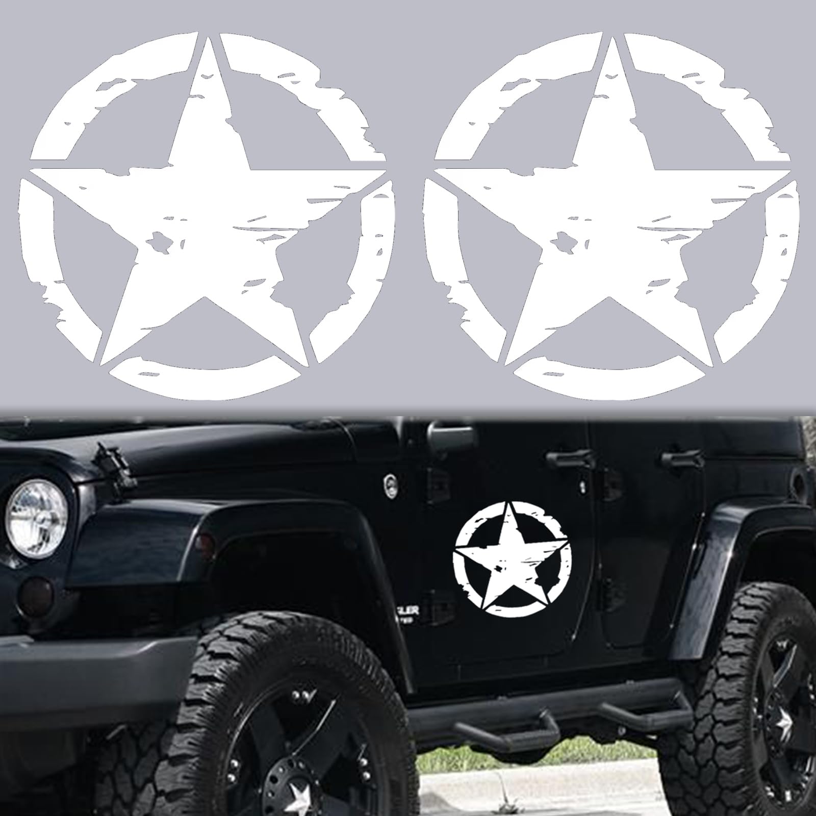 Longivia® 2 Unidades Pegatinas 4x4 Estrella Militar - Varios Tamaños 10cm, 15cm, 20cm, 25cm - Accesorios Todoterreno Vehiculo Historico Off Road (10cm x 10cm negro) — view 13