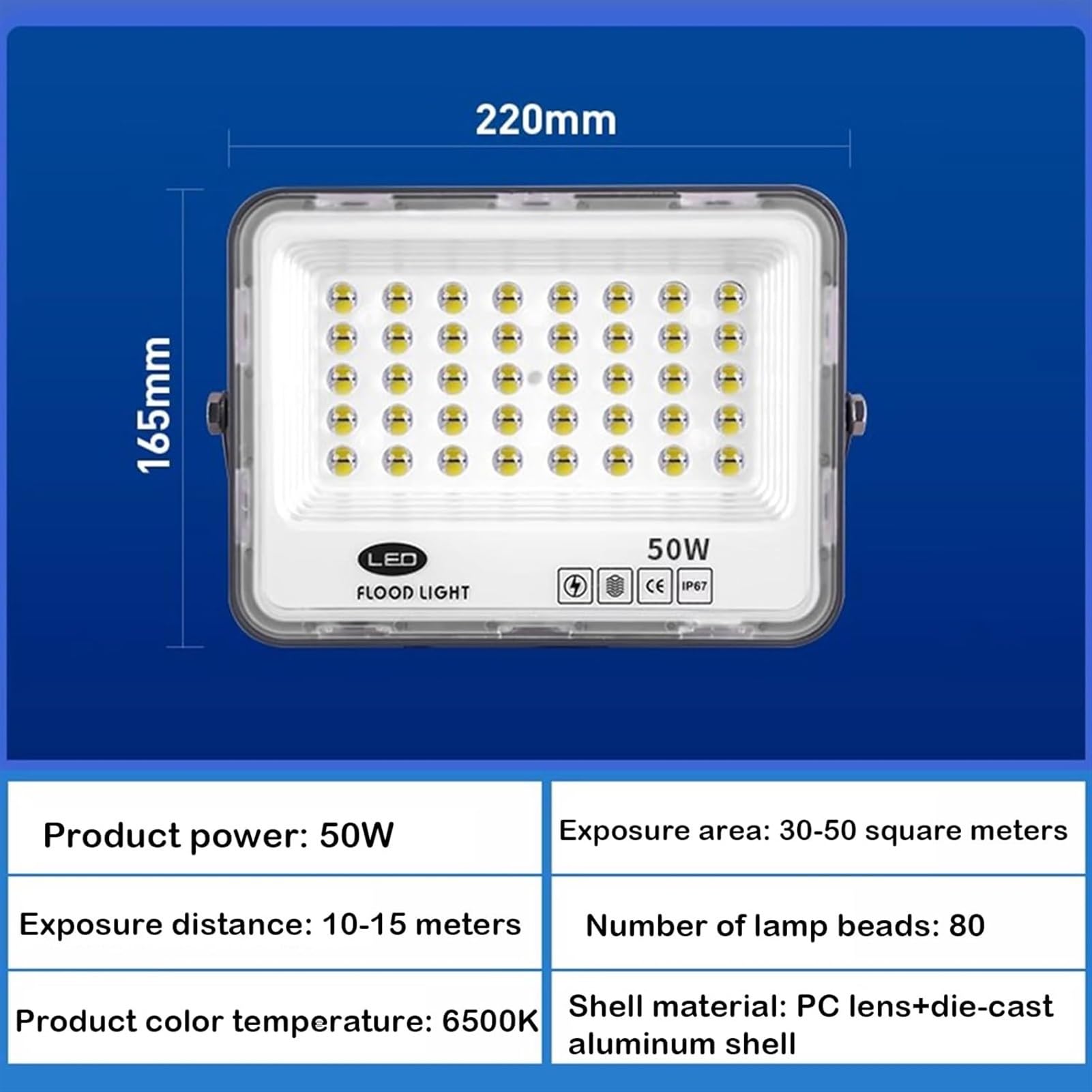lampy solarne, Reflektor 50-300 W IP66 Super jasny, prawdziwa moc pełnego wata do ogrodu, na podwórko, garażu, magazynu, patio(50W)
