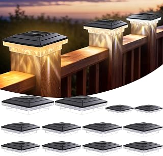 BRIMAX 12 Pack 4x4 Solar Post Cap Lights,Downward Water Ripple Light Effect