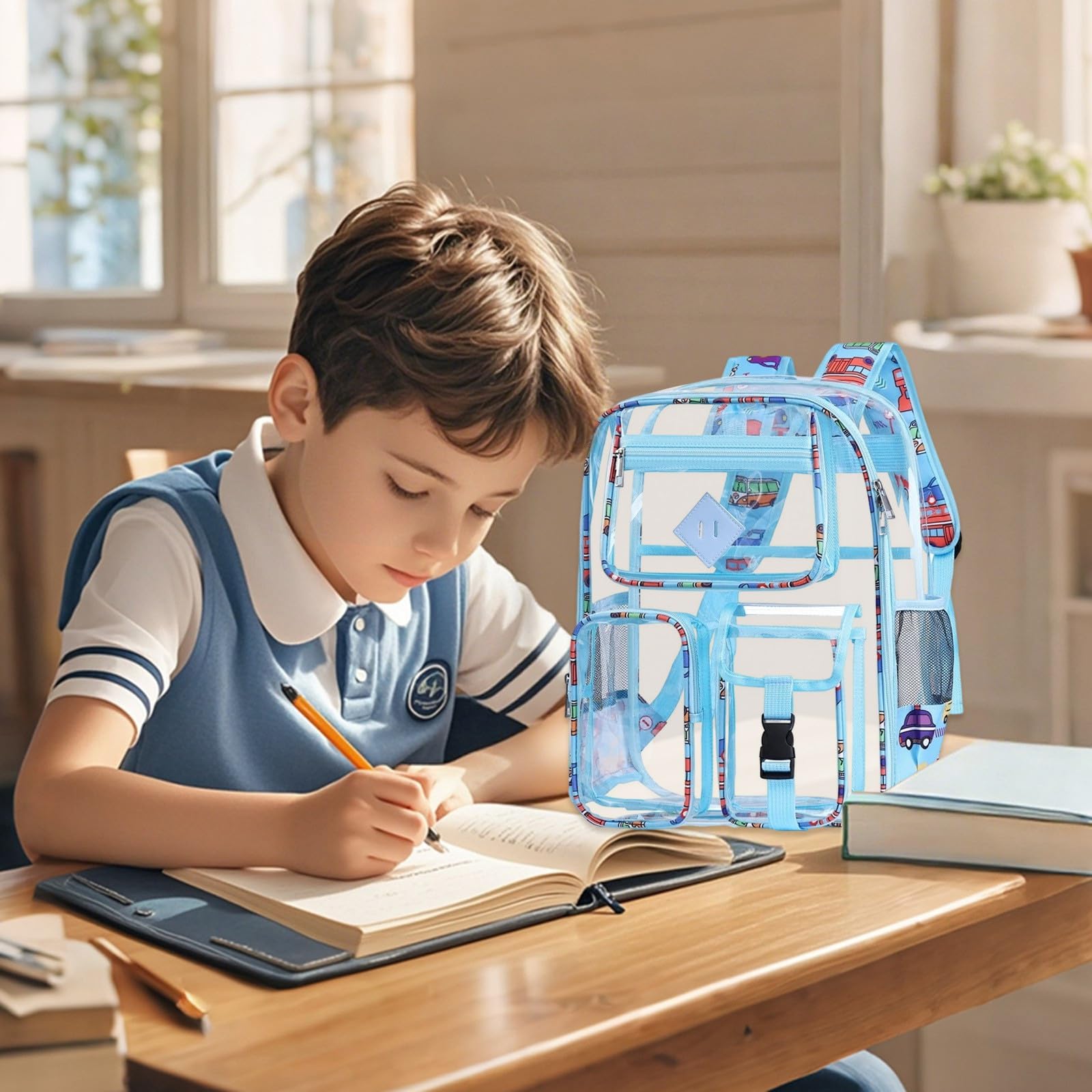 Generisch Zaino trasparente per bambini di grande capacità per la scuola, durevole, grande capacità, design trasparente, robusto e durevole, ideale per l'uso quotidiano scolastico, Azzurro, Taglia