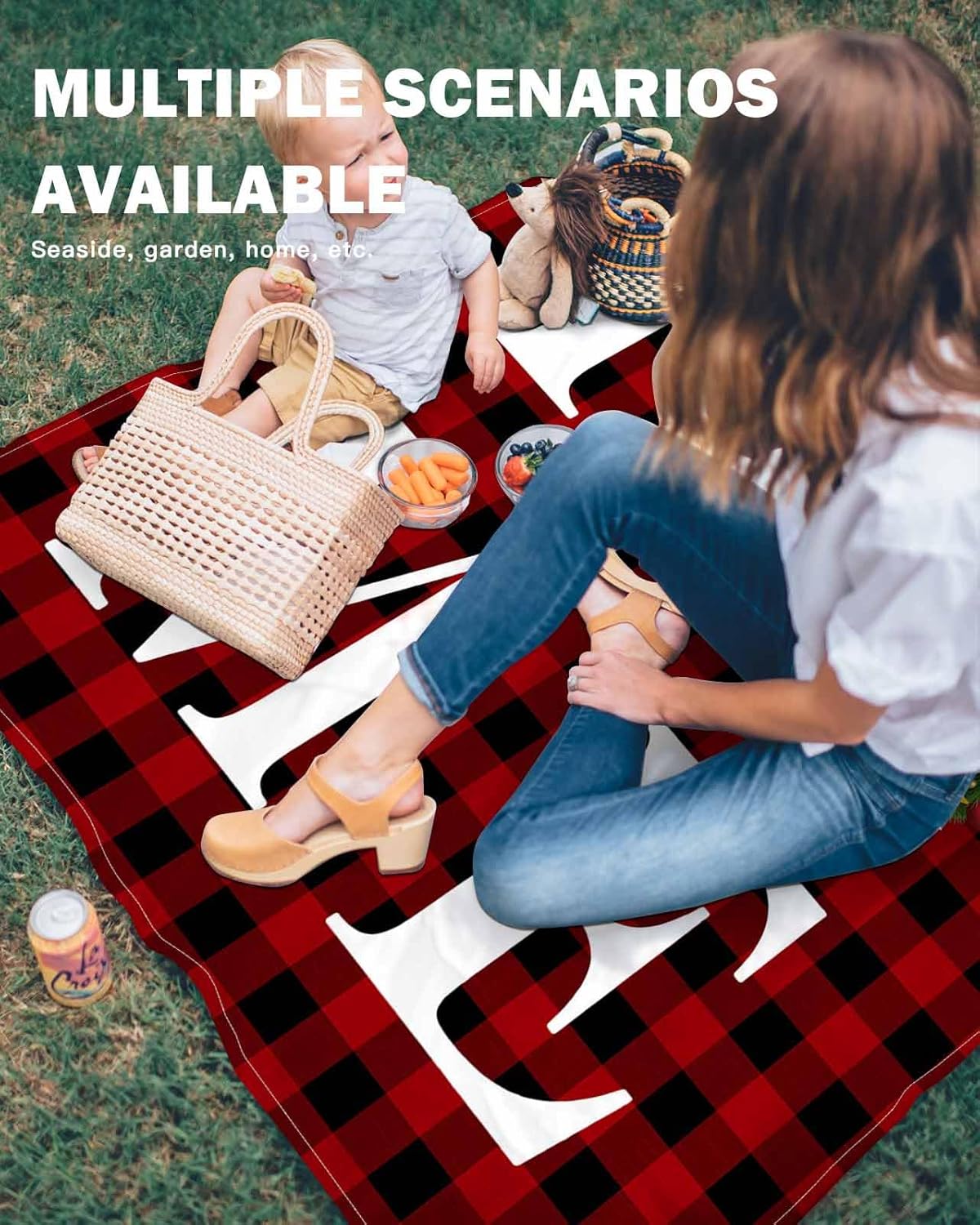 Beach Blanket, Black Red Plaid Green Christmas Wreath Red Bow Xmas Home Beach Mat 118"x108" Large Picnic Blanket,Sandproof Waterproof Outdoor Beach Blankets for Travel Camping Hiking Beach Vacation