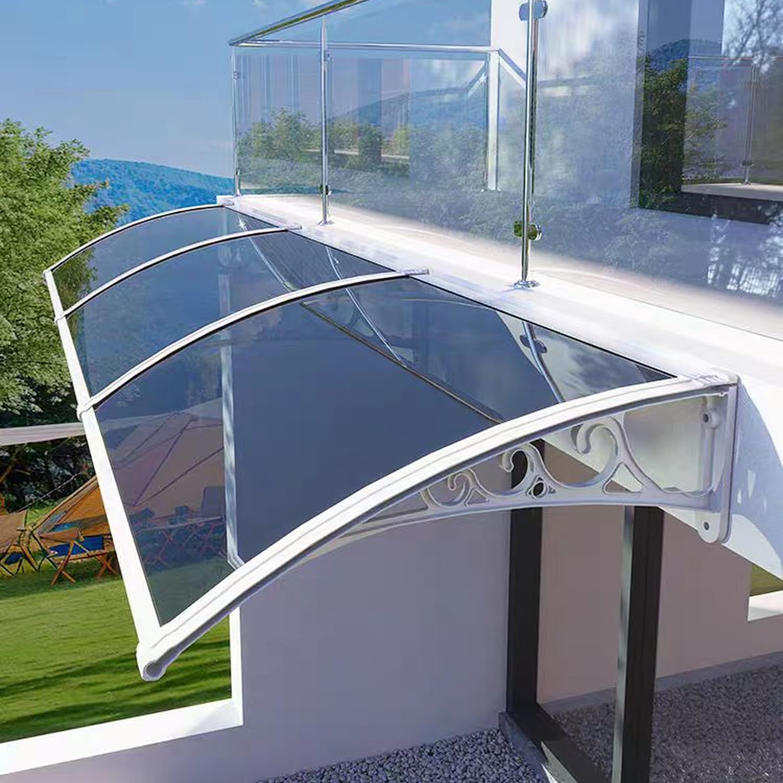 GJMSSMY Outdoor Window Awning with 99.99% UV Protection ImpactResistant Polycarbonate Door Canopy Rain Shelter & Silent Roofing Canopy (120x36 inches)