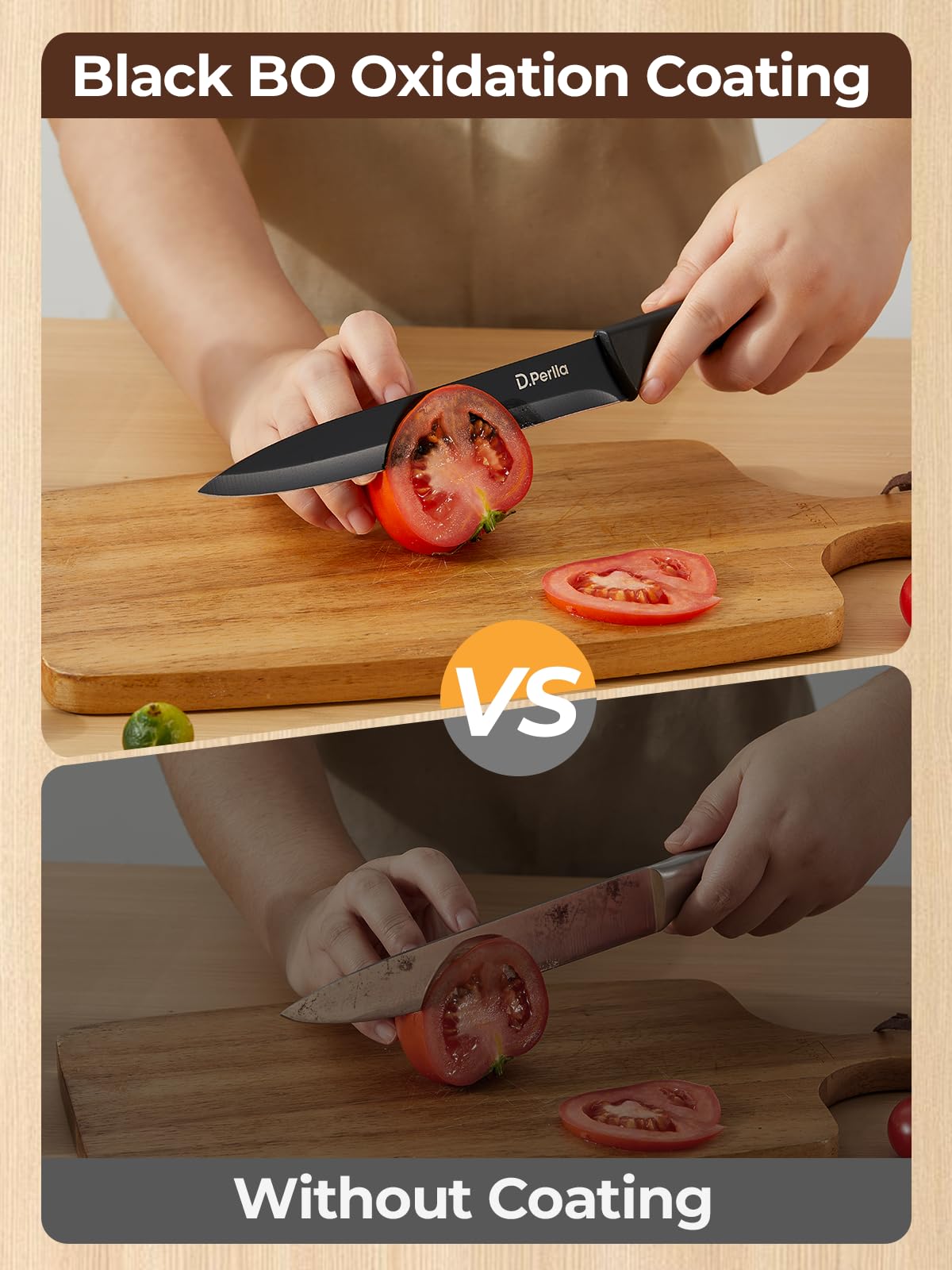 D.Perlla Juego de Cuchillos de Cocina 7 Piezas, Acero Inoxidable, Bloque con Afilador Integrado