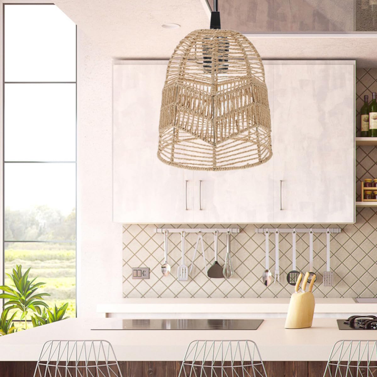 GALPADA Lampada Sospensione 2 Pezzi Paralume in Carta e Metallo adatto per Hot Pot e Soggiorno Stile Intrecciato Semplice