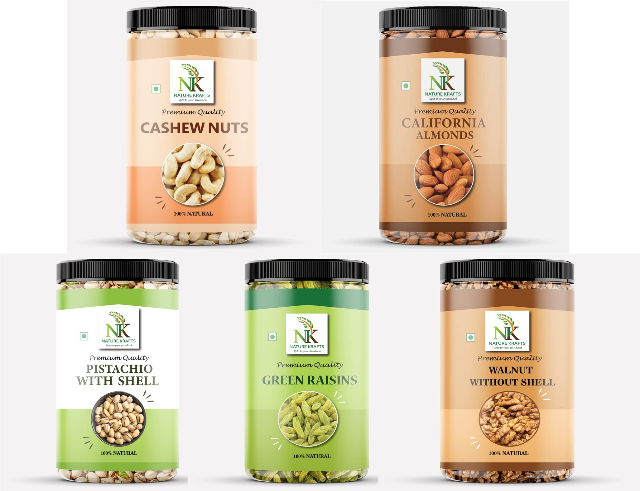 Nature Krafts Fresh and Healthy Premium Dry Fruits Combo Pack of Almond 500g, Cashew 500g, Pista 500g, Raisin 500g & Walnut Kernel 350g | Dry Fruits Gifts Hamper Jar Pack (2350 Grams) (B09YNMK5S1) Amazon Price History, Amazon Price Tracker