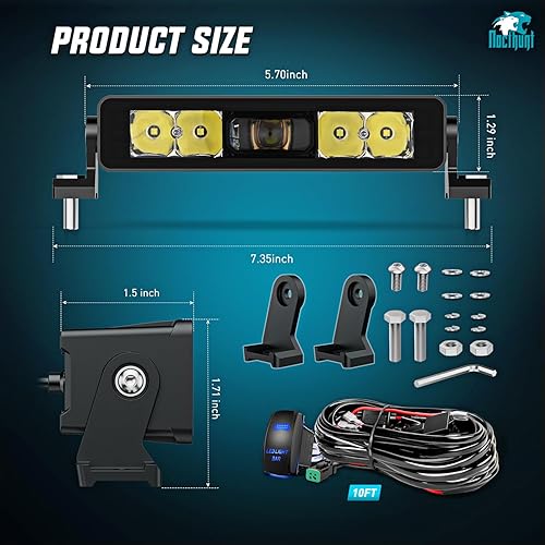 Miniatura 2 de Nilight Barra de luz LED de 8 pulgadas, 5 LED, punto de una sola fila, luz antiniebla, sin tornillos, visión nocturna, luces todoterreno con