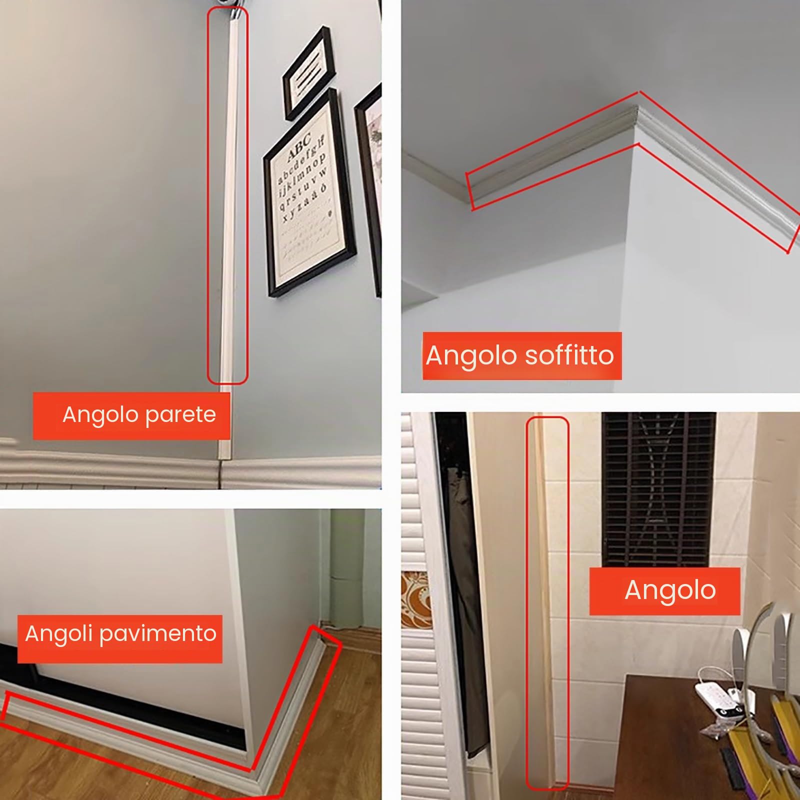 canalina passacavi Spegnicavi angolare/Tracciacavi, canalina copricavi autoadesiva per battiscopa a parete, soffitto, canaletta per cavi in ​​moquette per pavimento in PVC per la casa(White,20x20mm(7/