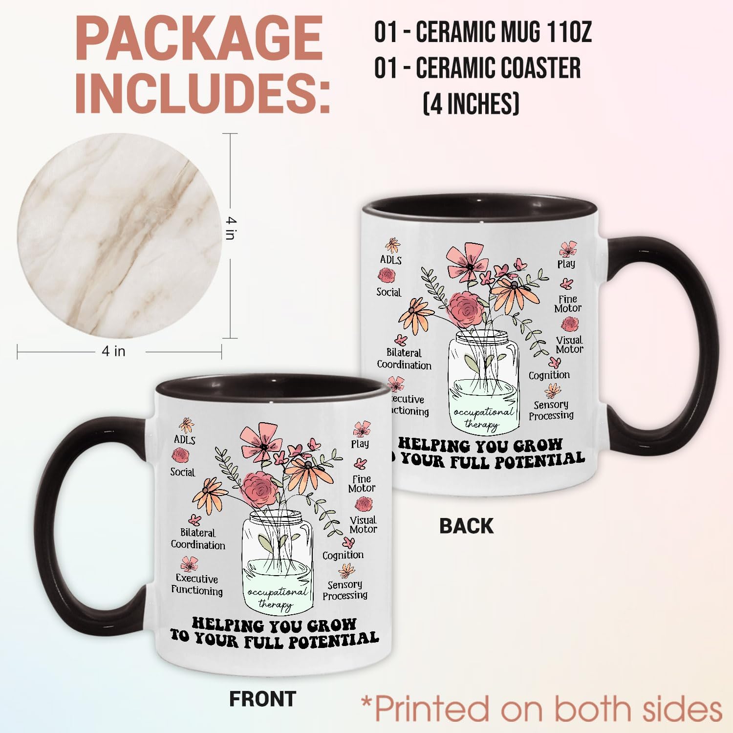 Occupational Therapy Gifts Mug - Ceramic 11oz with Coaster, Occupational Therapist Appreciation Gifts For Women COTA OT Therapist Assistant Coffee Cup For Office Work Accessories - Image 2