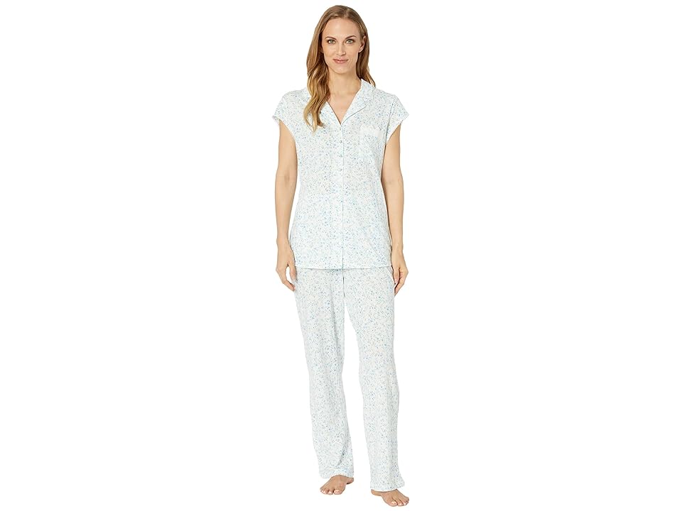 

Eileen West Cotton Modal Notch Collar Pajama Set (White Multi Floral Scroll) Women's Pajama Sets