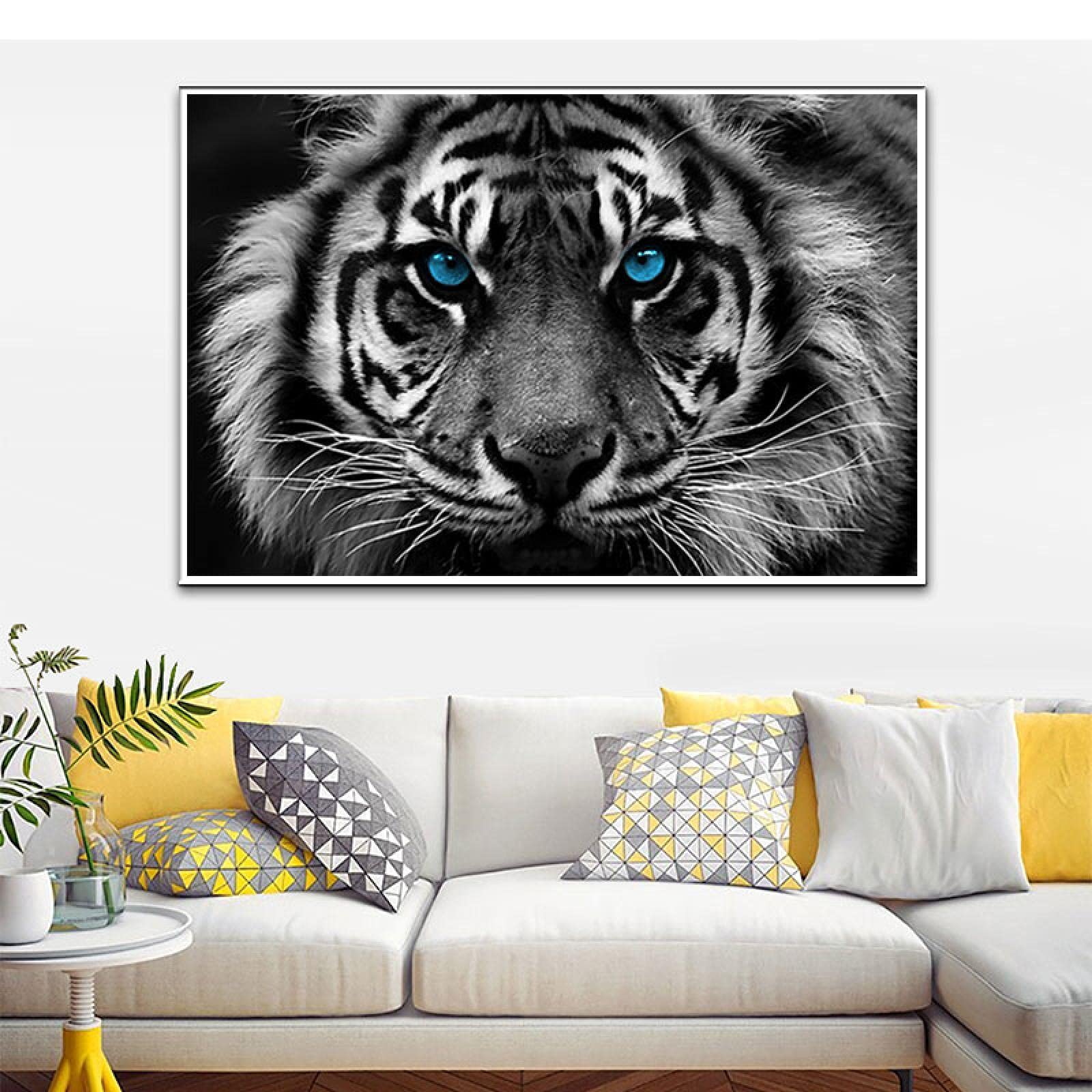 Kalormore Quadro Tigre 5 Pezzi – Stampe Su Tela Bianco E Nero Con Fiori Rossi – Set 60x81,3 Cm Per Soggiorno