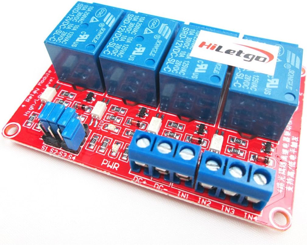 HiLetgo 12V 4 Channel Relay Module with OPTO-Isolated Support High and Low Level Trigger