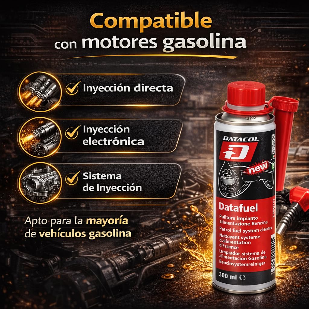 Datacol Limpiador Inyectores Gasolina DATAFUEL 300 ml, Aditivo Gasolina para Sistema de Combustible, Limpia, Desincrusta y Lubrica Inyectores, Bomba y Válvulas (3)