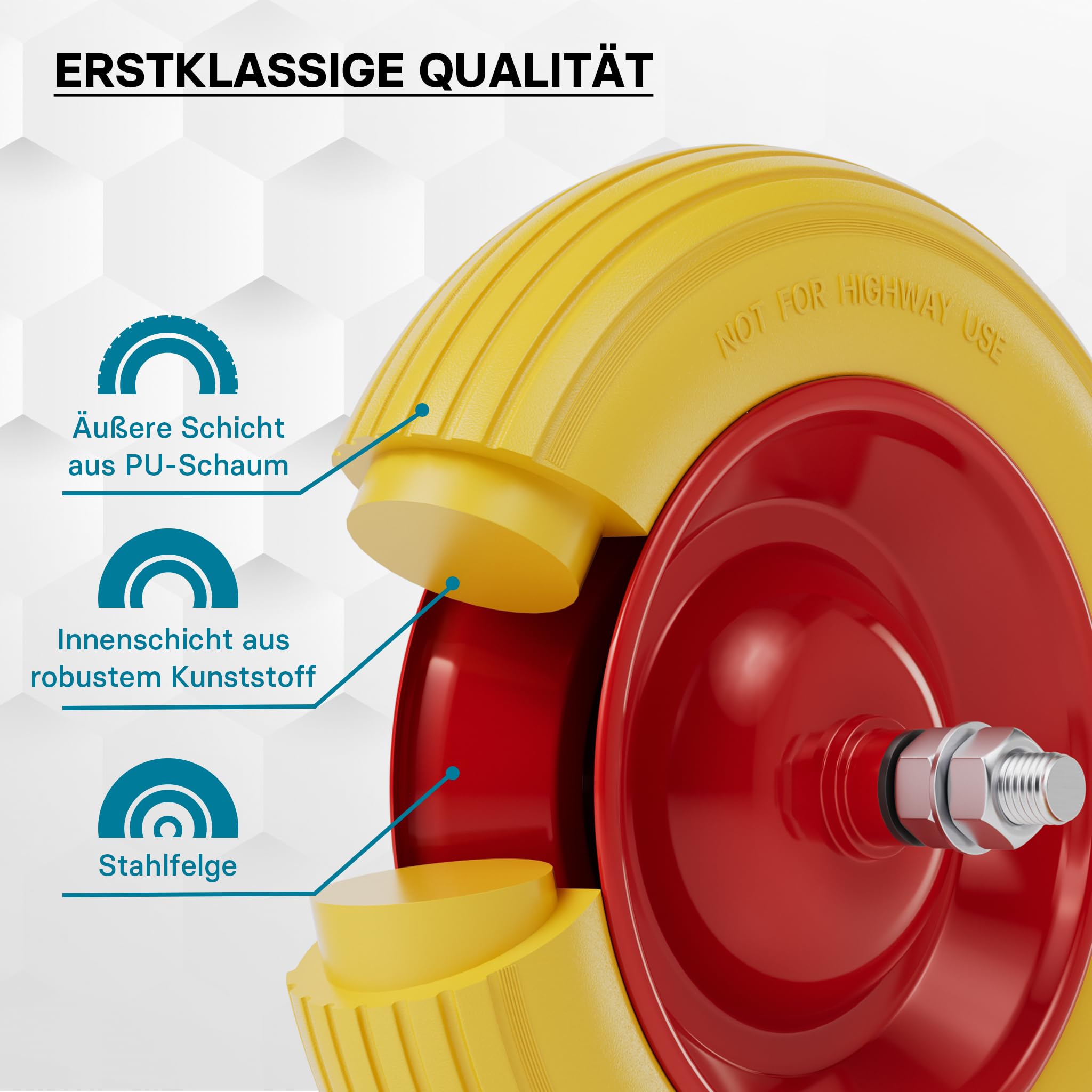 Wiltec Pannensicheres PU Rad 4.00-8 100 x 400 mm 160 kg, Polyurethan Vollgummi Schubkarren Komplettrad mit Steckachse, Schubkarrenrad pannensicher