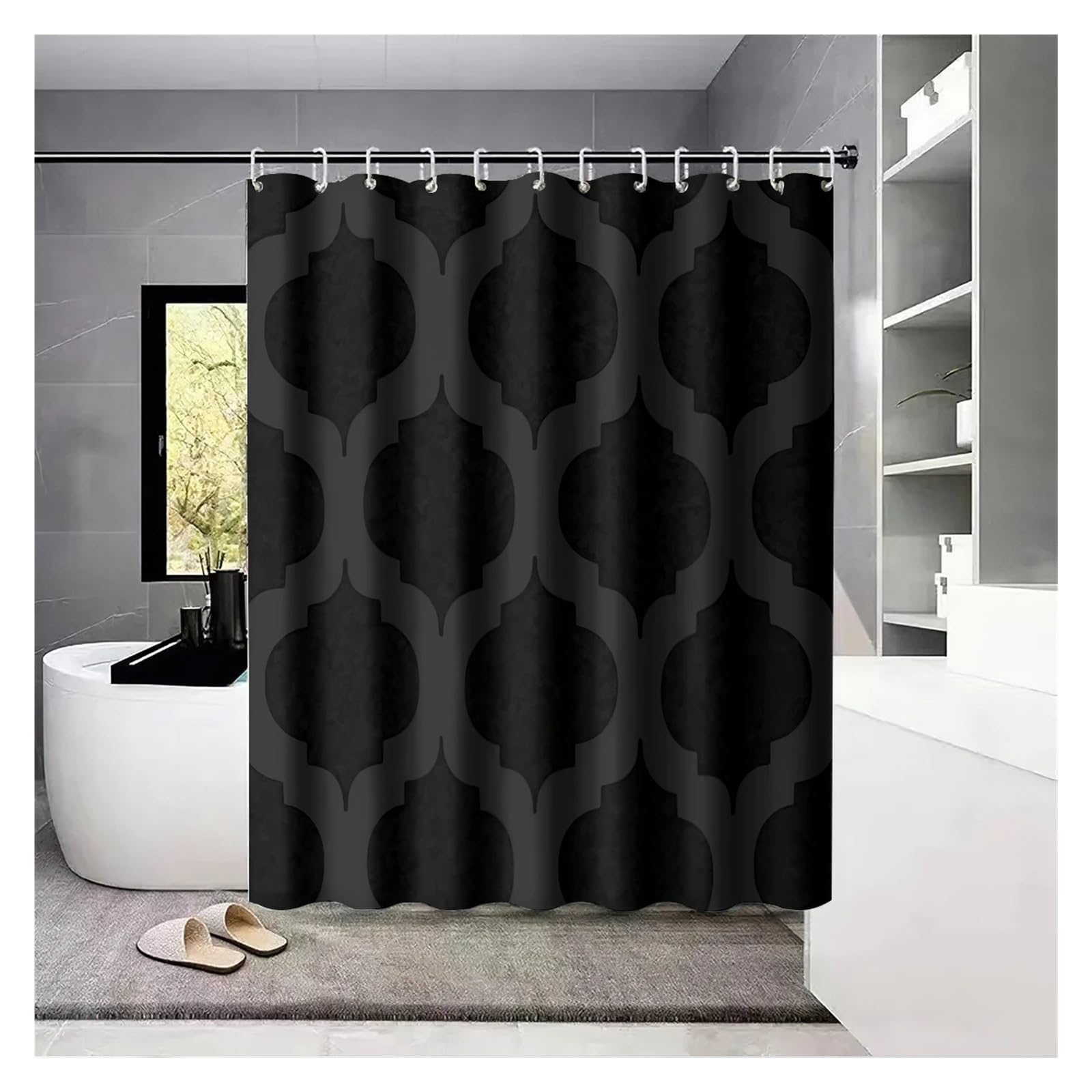 PIGENEQW Shower Liner Cloth Waterproof 1pcs Waterproof Black Shower Partition Privacy Hanging Curtain with 12 Hooks(150 * 180cm)