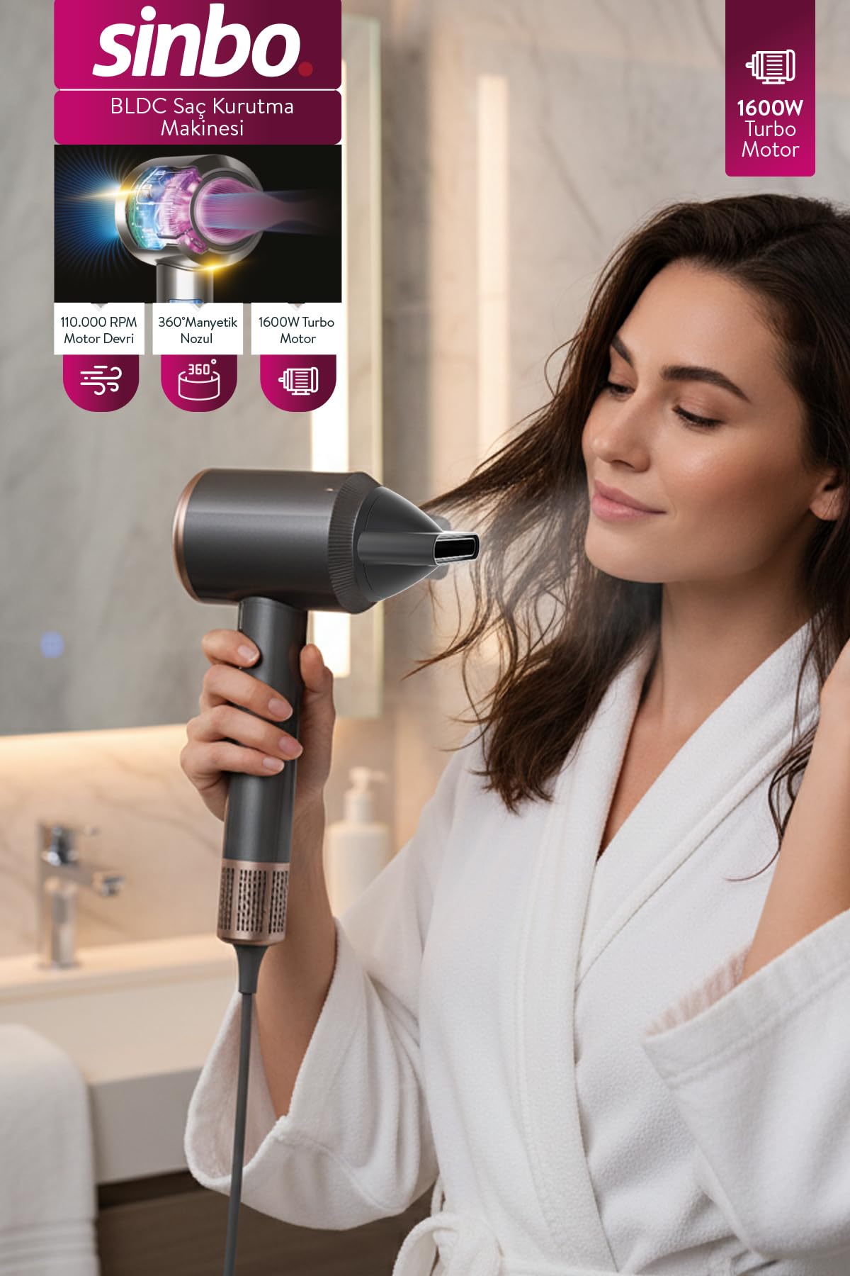 Sinbo SHD-1726 BLDC Saç Kurutma Makinesi - Gri
